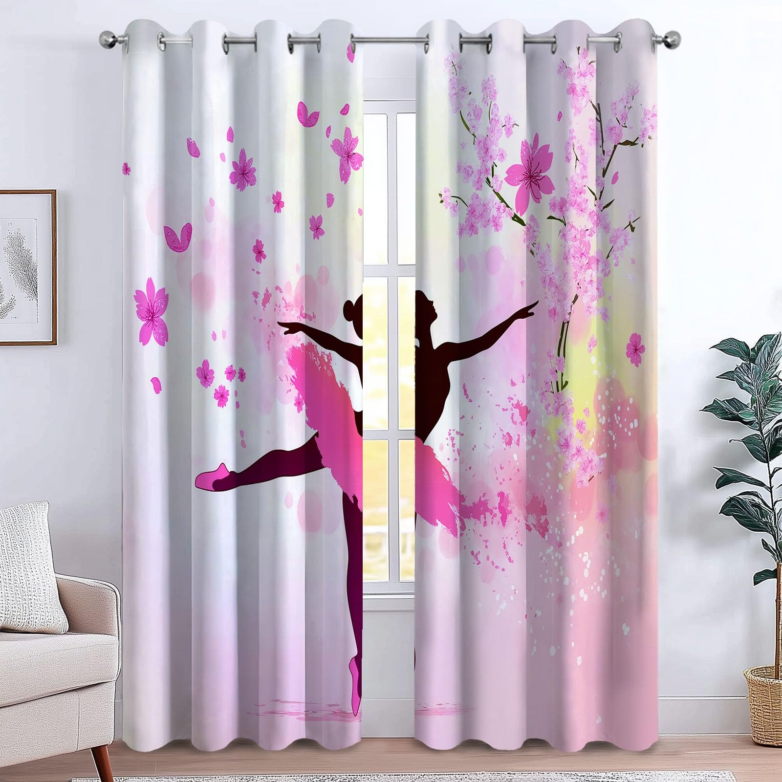 CozyRest Ballet Dancer Window Blackout Curtains, Thermal Insulated Blackout Curtains, Grommet Window Drapes Treatment 2 Panels Sets for Bedroom Living Room Decor, 55 x 102 inch