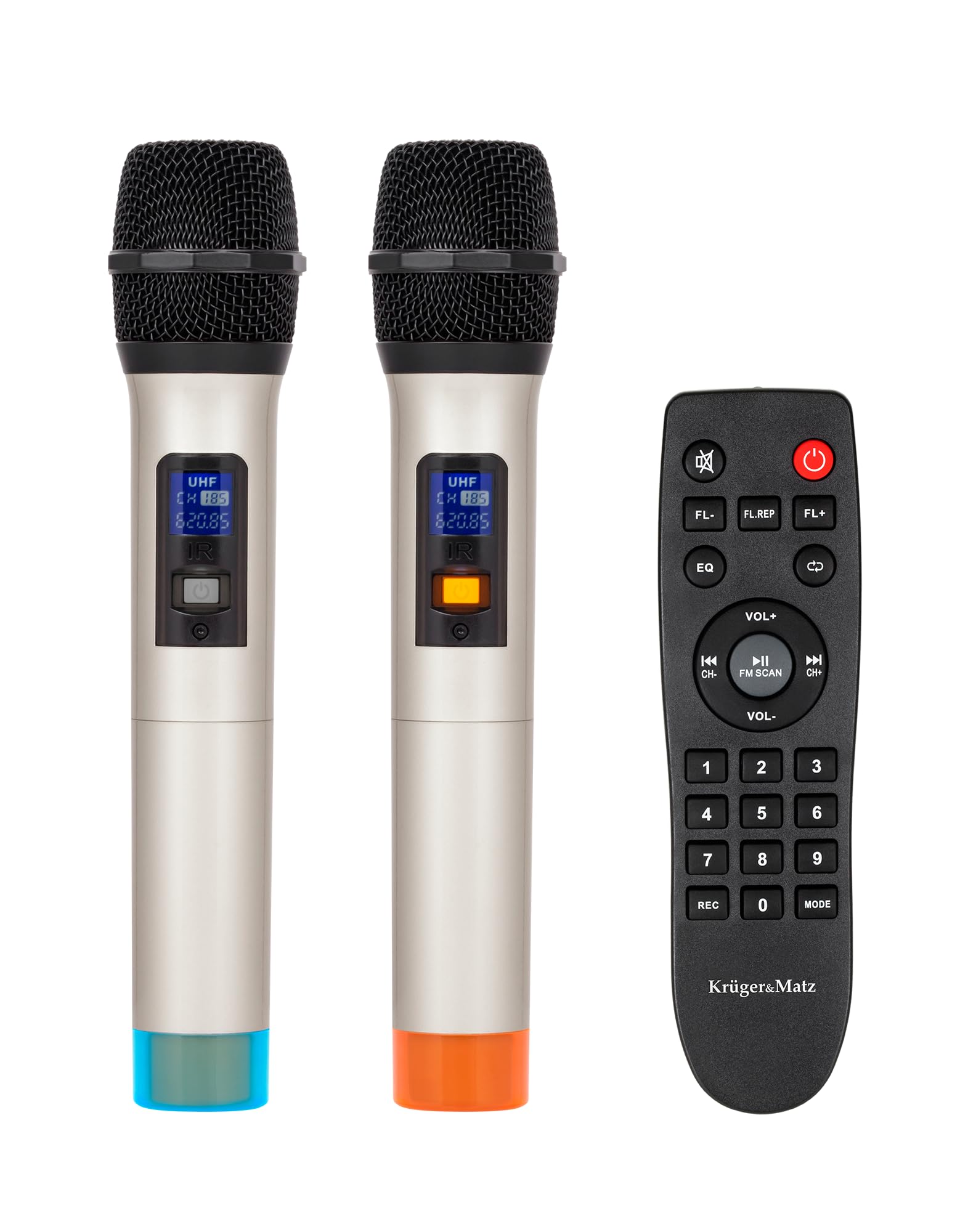 Aktywna kolumna głośnikowa Kruger&Matz KM1715 60 W z 2 mikrofonami bezprzewodowymi UHF, SD, Bluetooth, FM, USB, pilot bezprzewodowy, czarna