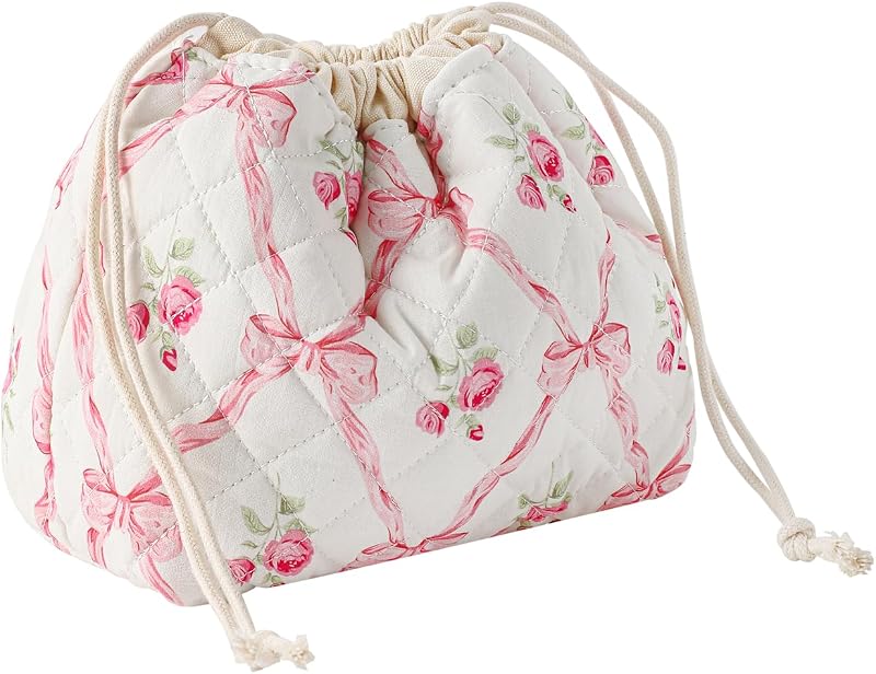 Necessaire de maquiagem acolchoada uekeboag com cordão, estampa 03Pink Bows
