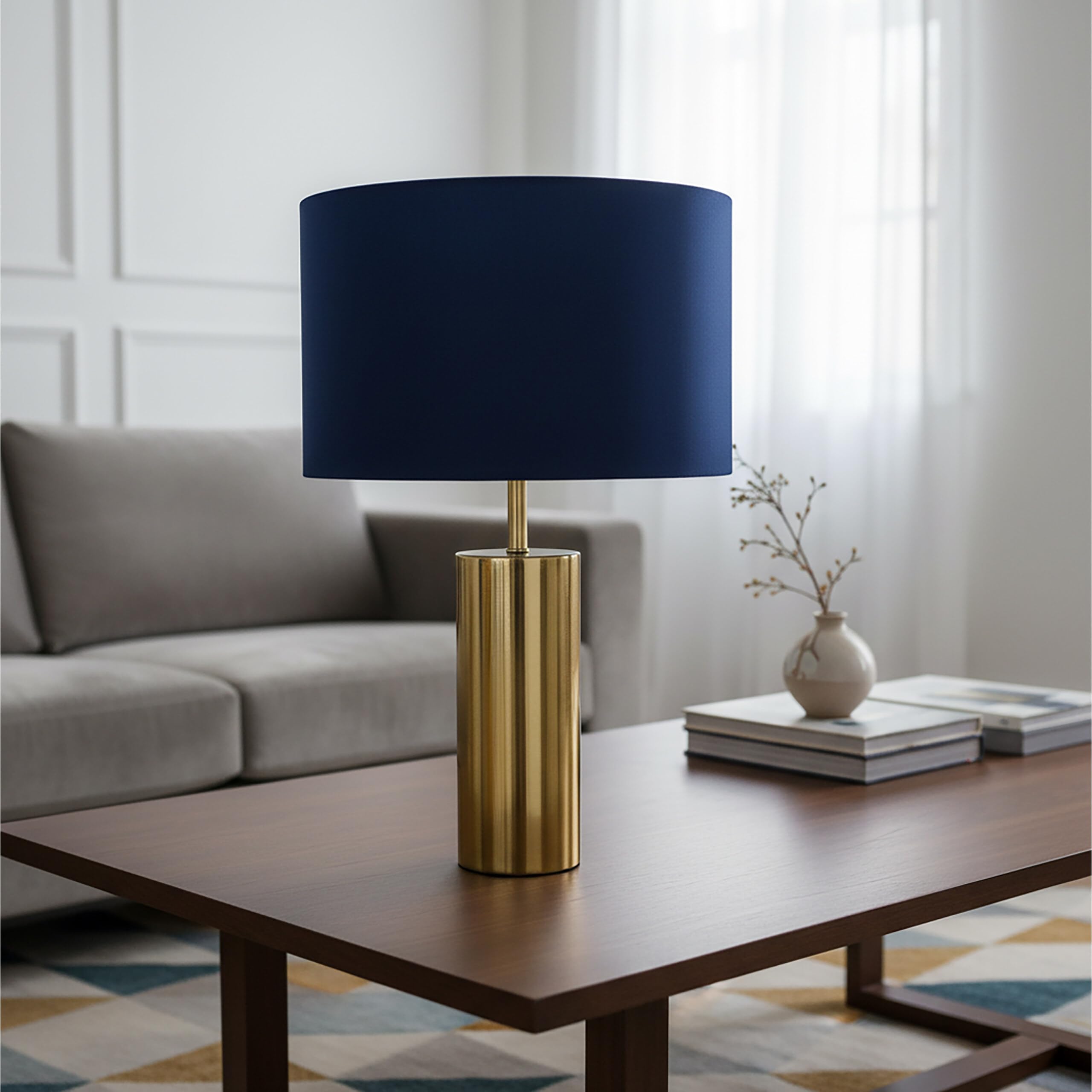 Relaxdays Lámpara de Mesa Terciopelo y Metal con Cable E27, 51x32x32 cm, Azul Oscuro y Dorado