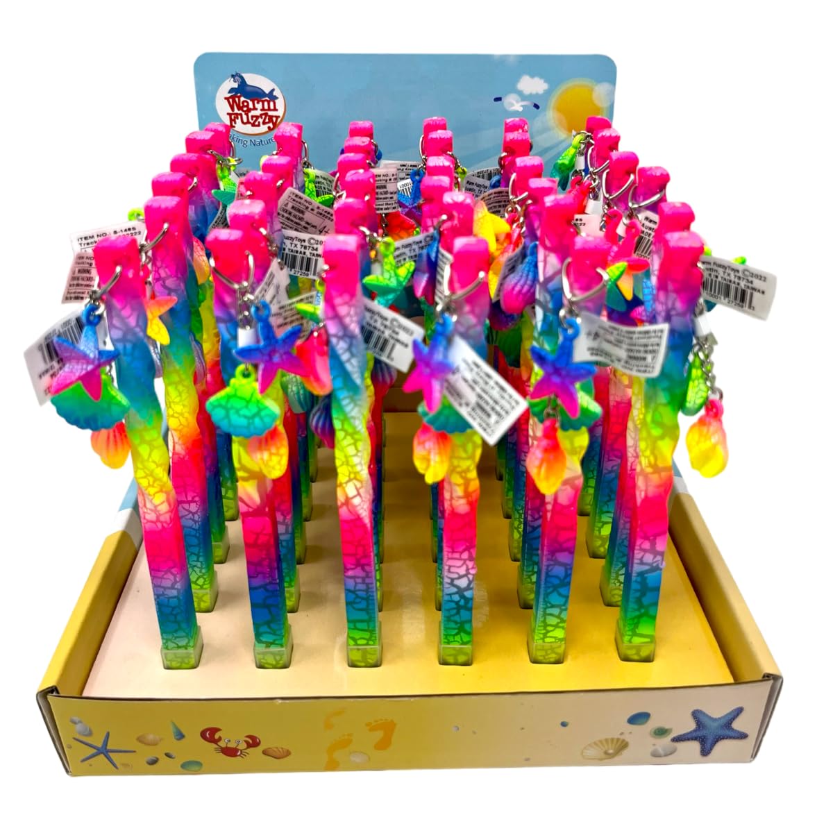 WARM FUZZY Toys 36 Metal Ballpoint Pens - Cute Sea Shells Dangle Pens - Fancy Cracked Neon Pens
