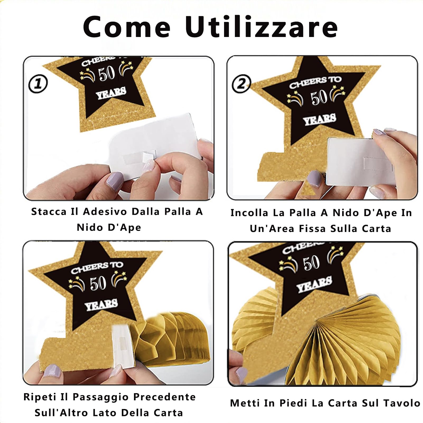 Decorazione Centrotavola Per 40° Compleanno – 9 Pezzi A Nido D’Ape In Nero E Oro, Kit Fai Da Te Per Festa Uomo/Donna