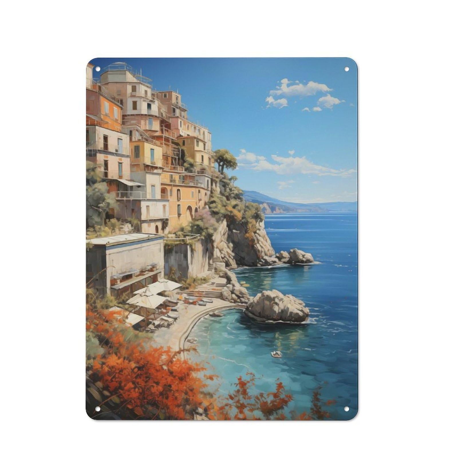 Junmoney Amalfi Coast Vista Retro Metal Sign 40X30cm Featuring For Bar Or Restaurant, For Bar Decor Enthusiasts