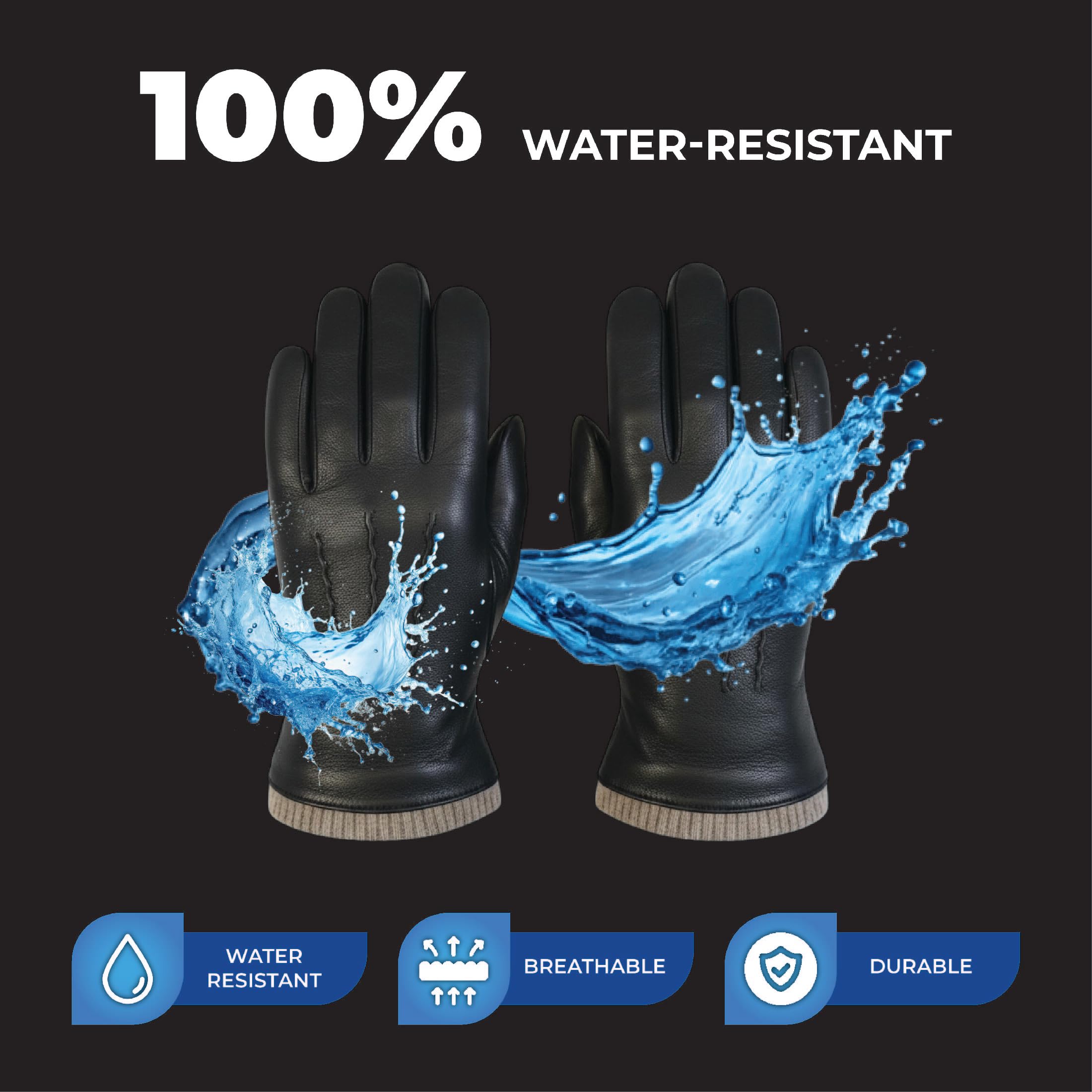 Infinity Leather Guantes de Invierno de Piel Italiana Hombre: Forro de Lana Cálido, Compatibles con Pantallas Táctiles, Resistentes al Agua, Para Conducir y Montar a Caballo.