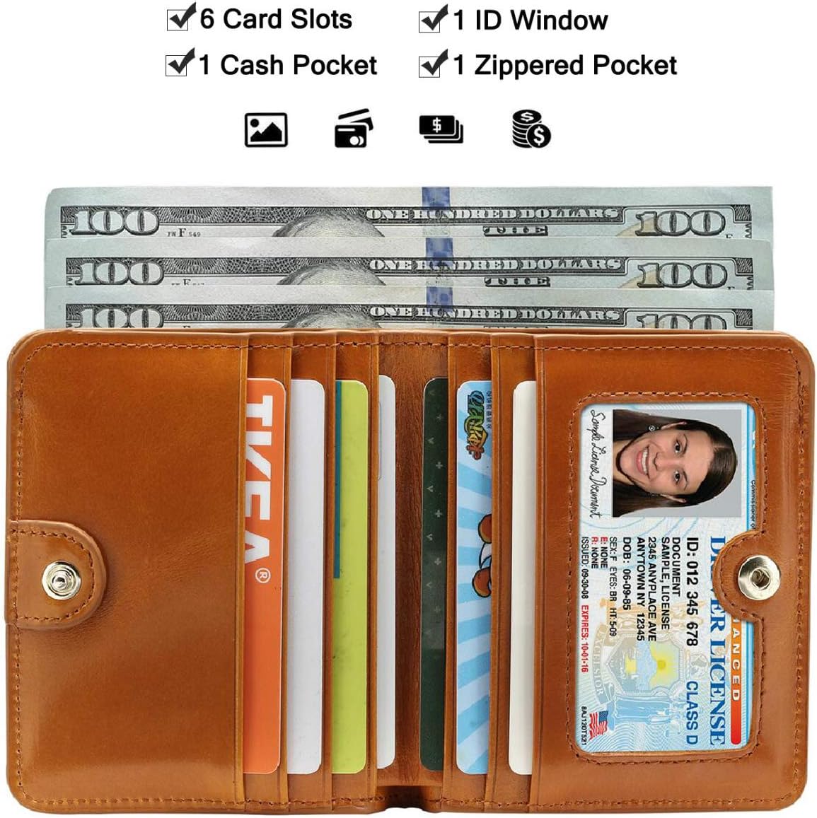 Itslife Women's Rfid Blocking Small Compact Bifold Leather Pocket Wallet Ladies Mini Purse with id Window (Waxed Brown) - Image 3