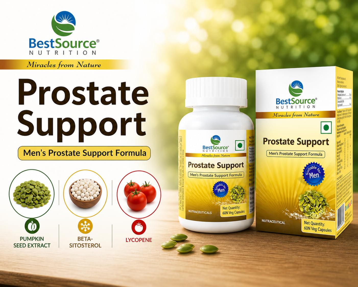 BestSource Prostate Support Formula (Pumpkin Seed, BetaSitosterol, Lycopene) for Men, 60 Veg capsules 2