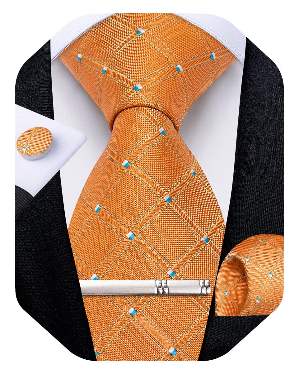 DiBanGu Mens Silk Plaid Tie and Pocket Square Set