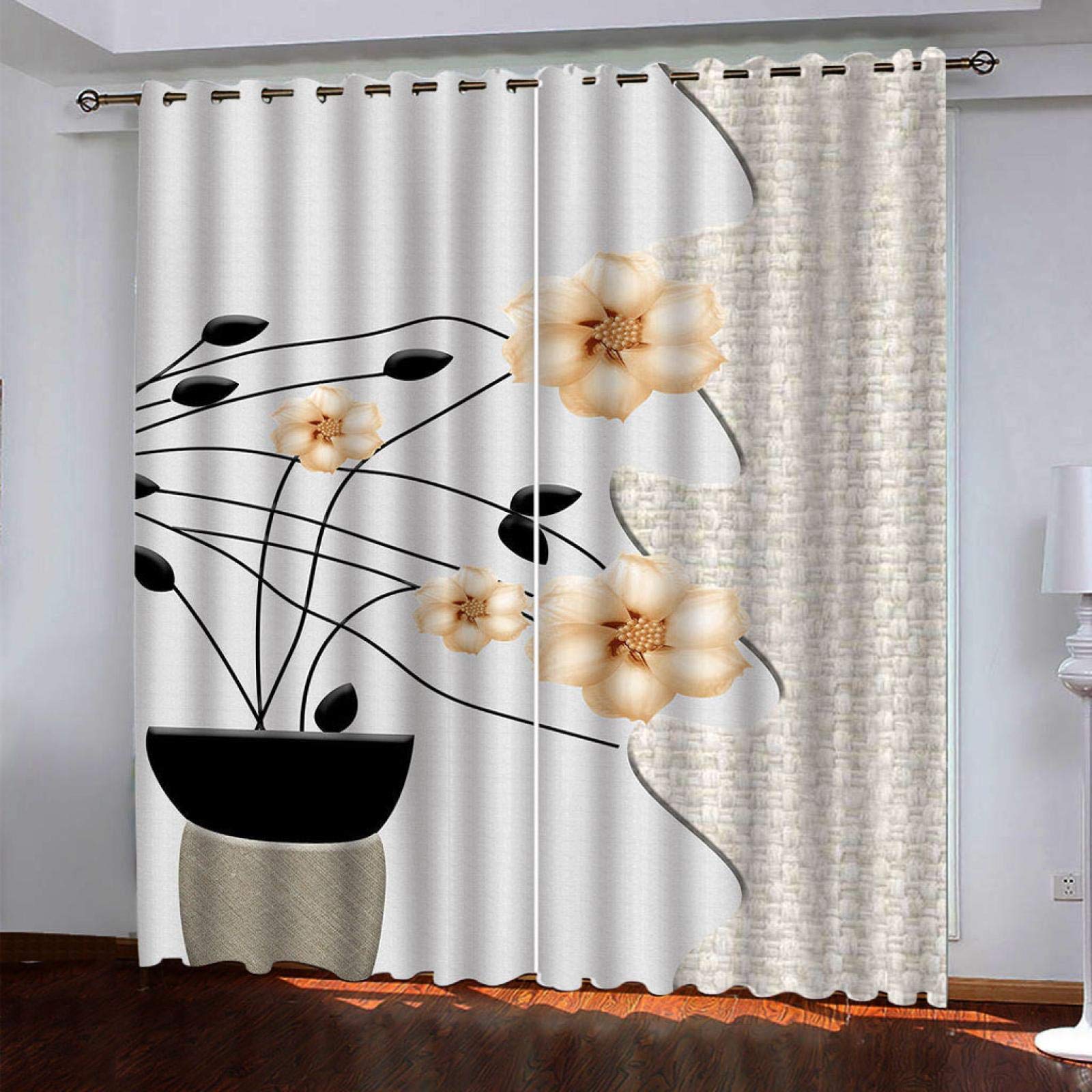 Tende Termiche Isolanti Per Interni - Tenda Oscurante Con Occhielli - Tende Casa Moderne Soggiorno 140X260CM（L X A） 2 Pannelli - Stampate In 3D Motivo Floreale Di Moda