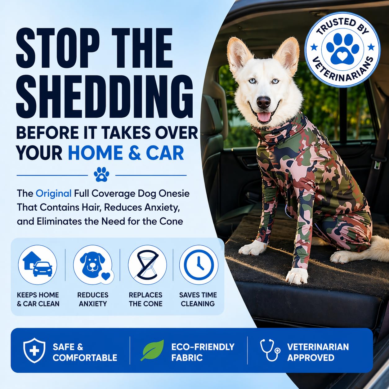 Shed Defender Sport Dog Onesie: Visto en el Tanque Shark, Contiene Pelo desprendido de Perros para el hogar, el automóvil, los Viajes, la Camisa para calmar la ansiedad, (Columbia Blue, Giant)
