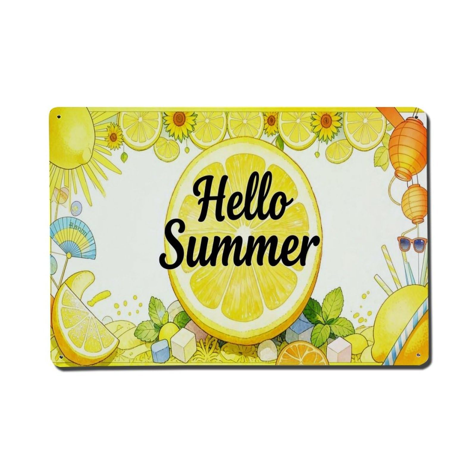 Lemon Slice Sun Rays Summer Vibes Vintage Tin Sign Retro Metal Wall Decor Metal Poster, Home Bar Garage Farmhouse Cafe Wall Art Decoration 8x12Inches