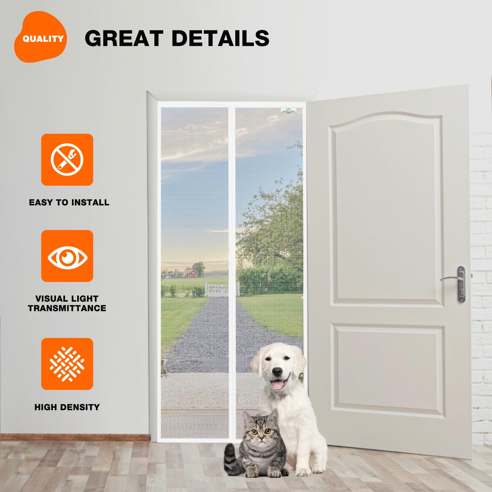 SCREEN DOOR Moustiquaire Porte Fenetre 80x120cm | Moustiquaire Haute Qualité, Protection contre les Insectes, Installation Facile – Blanc