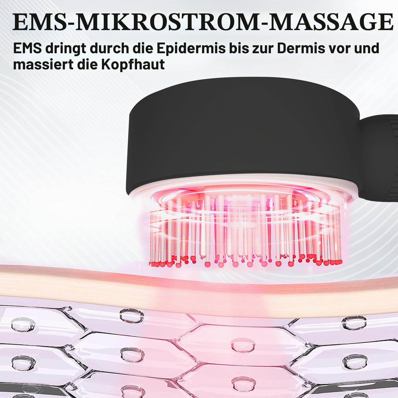 Kopfhaut Massagebürste Elektrisch Kopfmassagegerät mit Haaröl-Applikator, Rot-blau-licht Kopfmassage Bürste IPX7 wasserdicht 3 Modi zur Massage, Kopfmassage für Entspannung