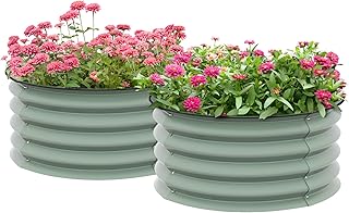 Outsunny Steel Raised Beds for Garden Set of 2, Outdoor Elevated Planter Box with Safety Edging, Easy-to-assemble Stock Tank for Growing Flowers, Herbs and Vegetables, Green