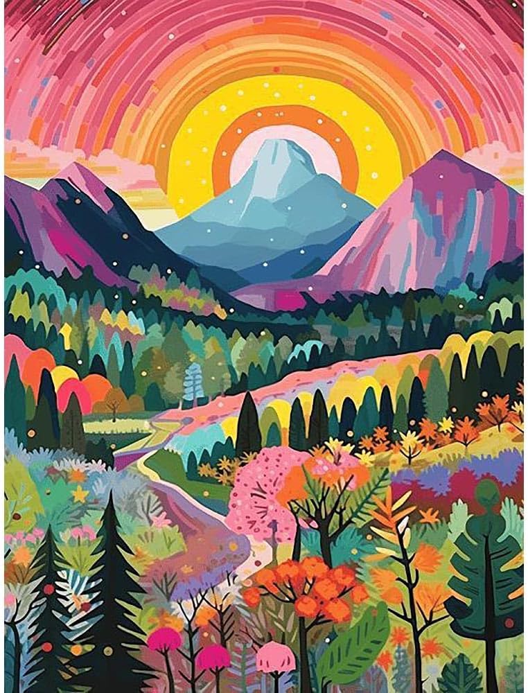 KASTWAVE Landscape Paint by Number Kit for Adults, 16x20in Canvas Scenery Oil Painting, Abstract Landscape Paint by Numbers for Home Decor and Gifts