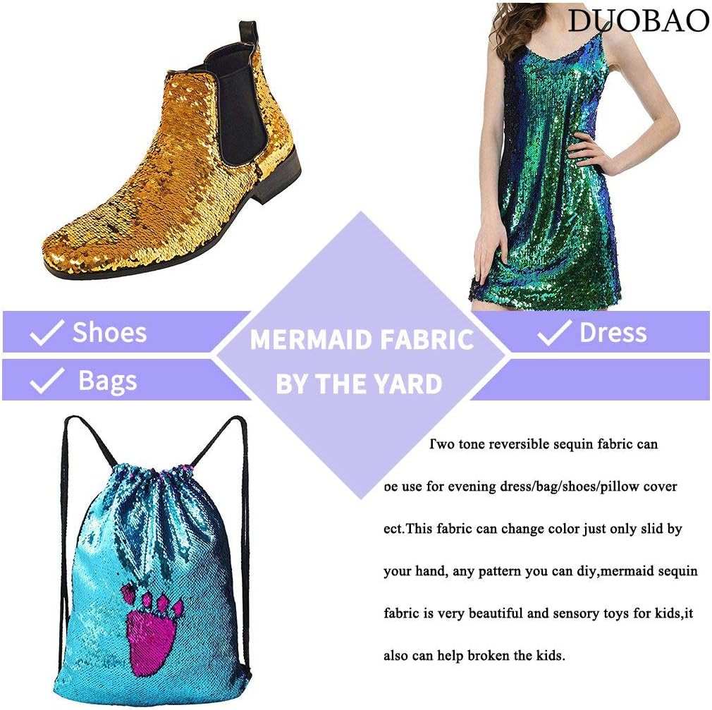 DUOBAO Rainbow to Silver Mermaid Fabric by The Yard Two Tone Sequin Glitter Fabrics Sequence Reversible Unique Quality Material Mesh Sequins for Tablecloth Table Runner Backdrop