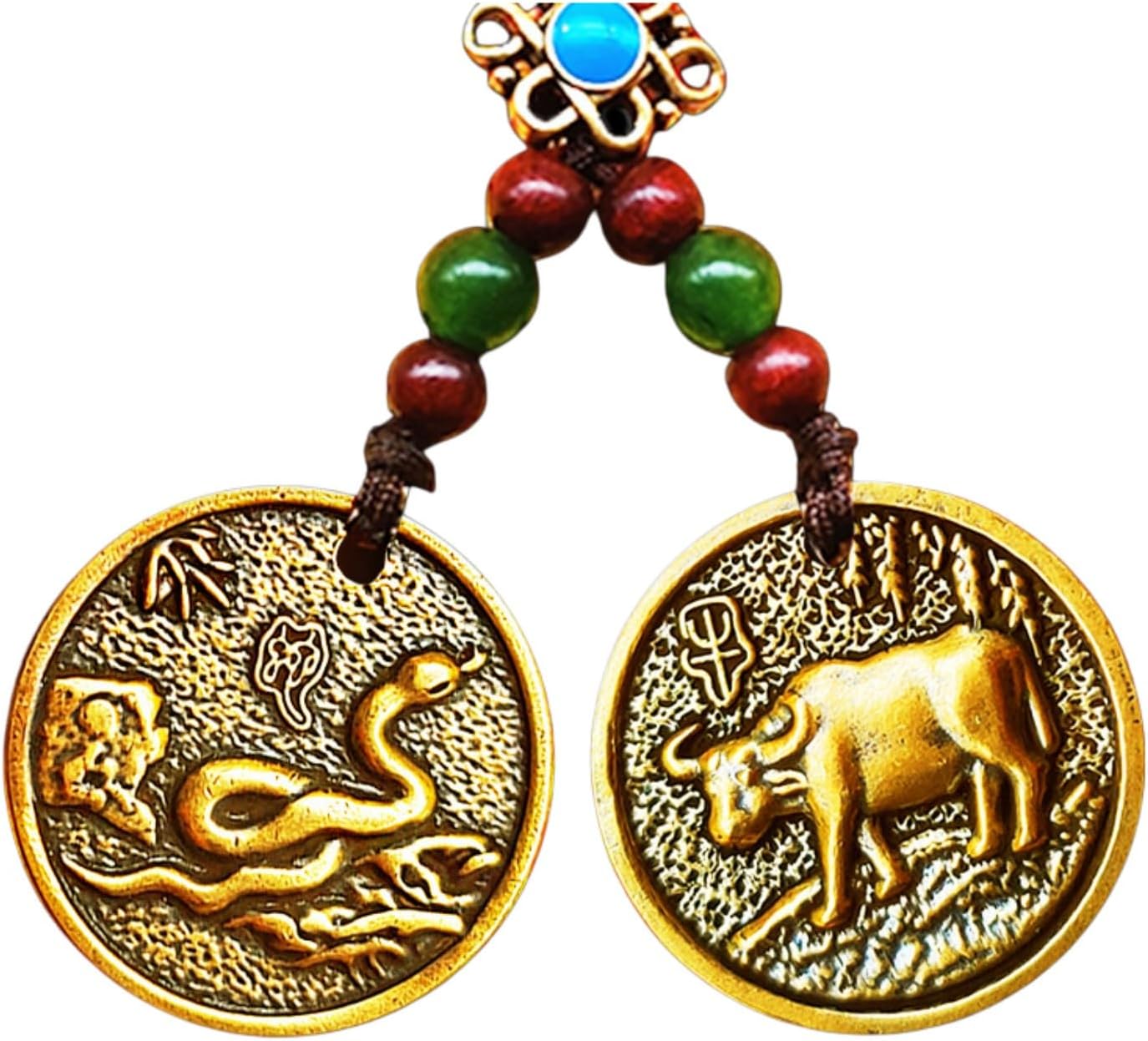 2024龙年蛇牛保岁属鸡三合纯桃木钥匙扣 Feng Shui Good Amulet 饰十二生肖吉祥物吊坠 fengshui Chinese Tassel Ornaments-1544