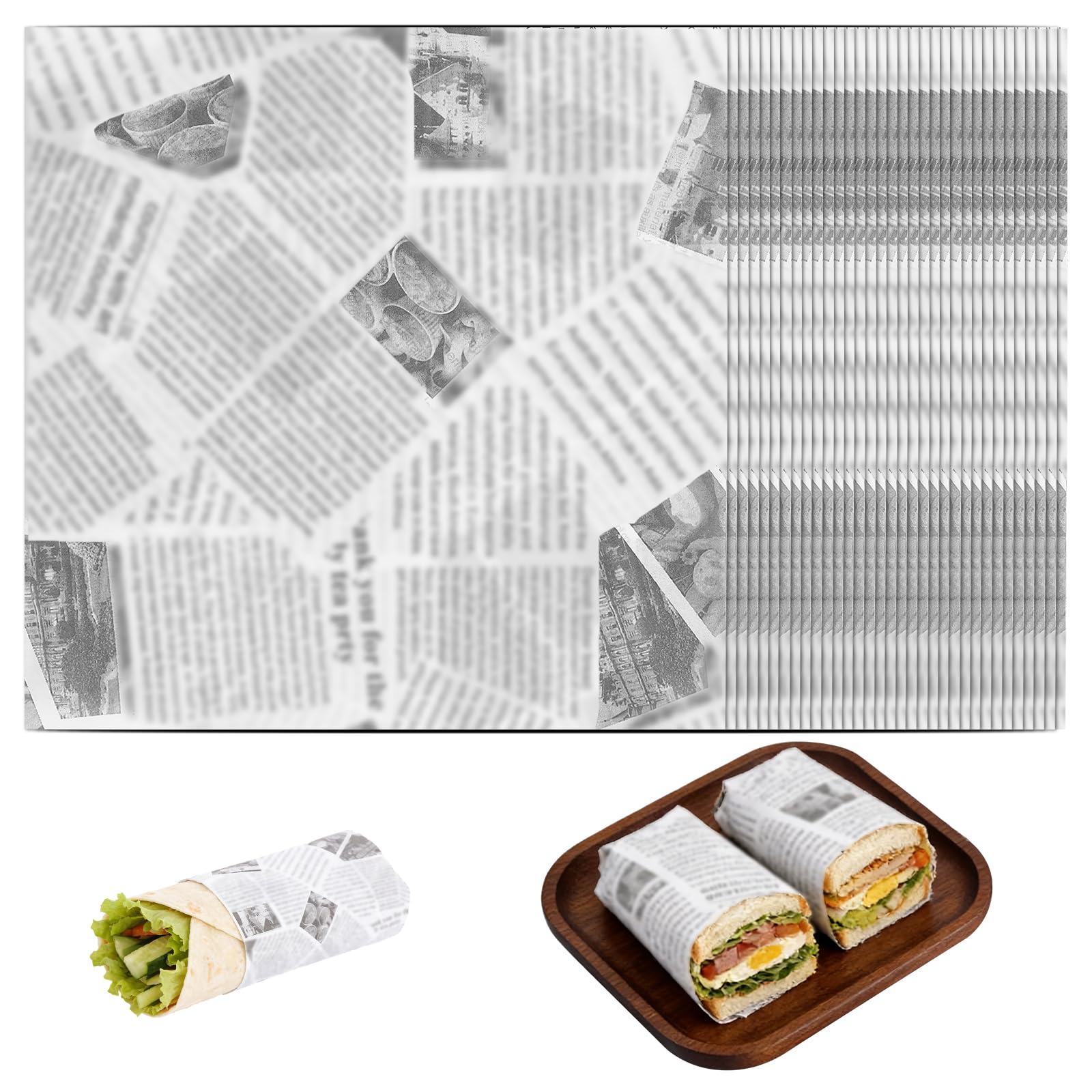ZOFUN 500 Pcs Baking Paper Sheet, 25 x 25 CM Square Grease Proof Papers White, Newspaper Food Wrapping Papers, Baking Parchment Papers for Burger, Fish and Chips, Sandwich, BBQ, Picnic