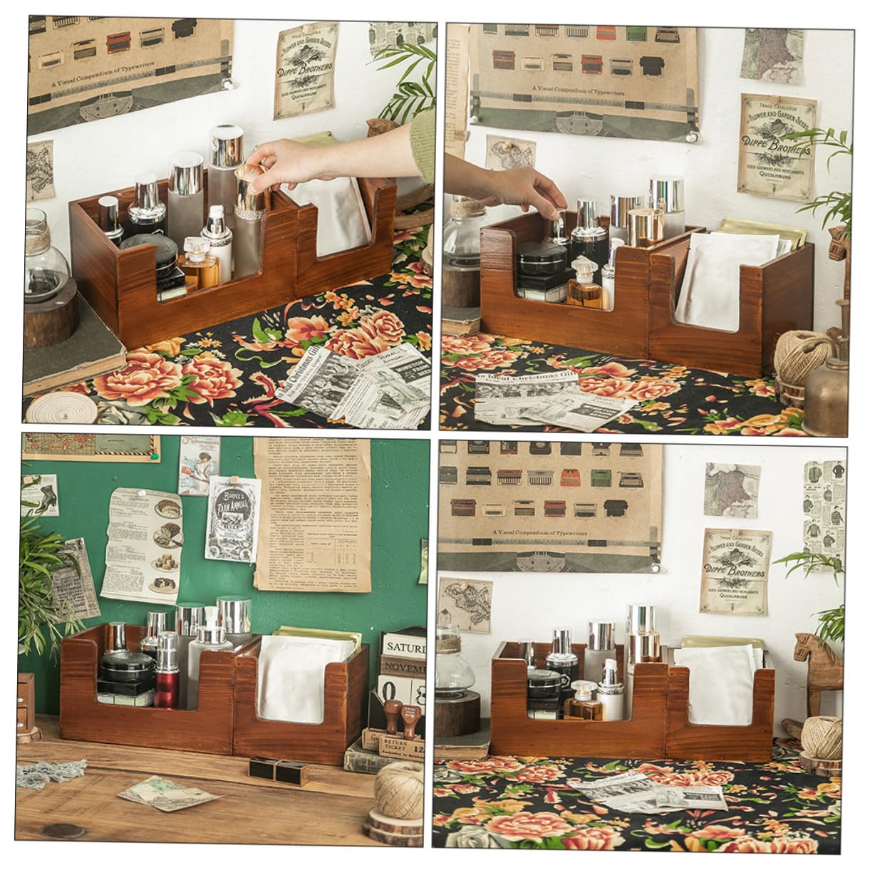 Organizador de Madera para Accesorios de Escritorio 2 Piezas, Caja de Almacenamiento Ligera y Fácil de Mover para Dormitorio o Estudio