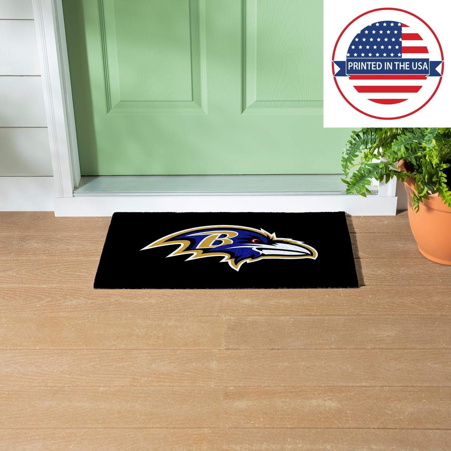 Team Sports America NFL Baltimore Ravens Sports Doormat | Indoor Outdoor Entrance | 28 x 16 Inches | Non-Slip Front Door Mats | Official Licensed | Sports Fans Entryway Welcome Rug