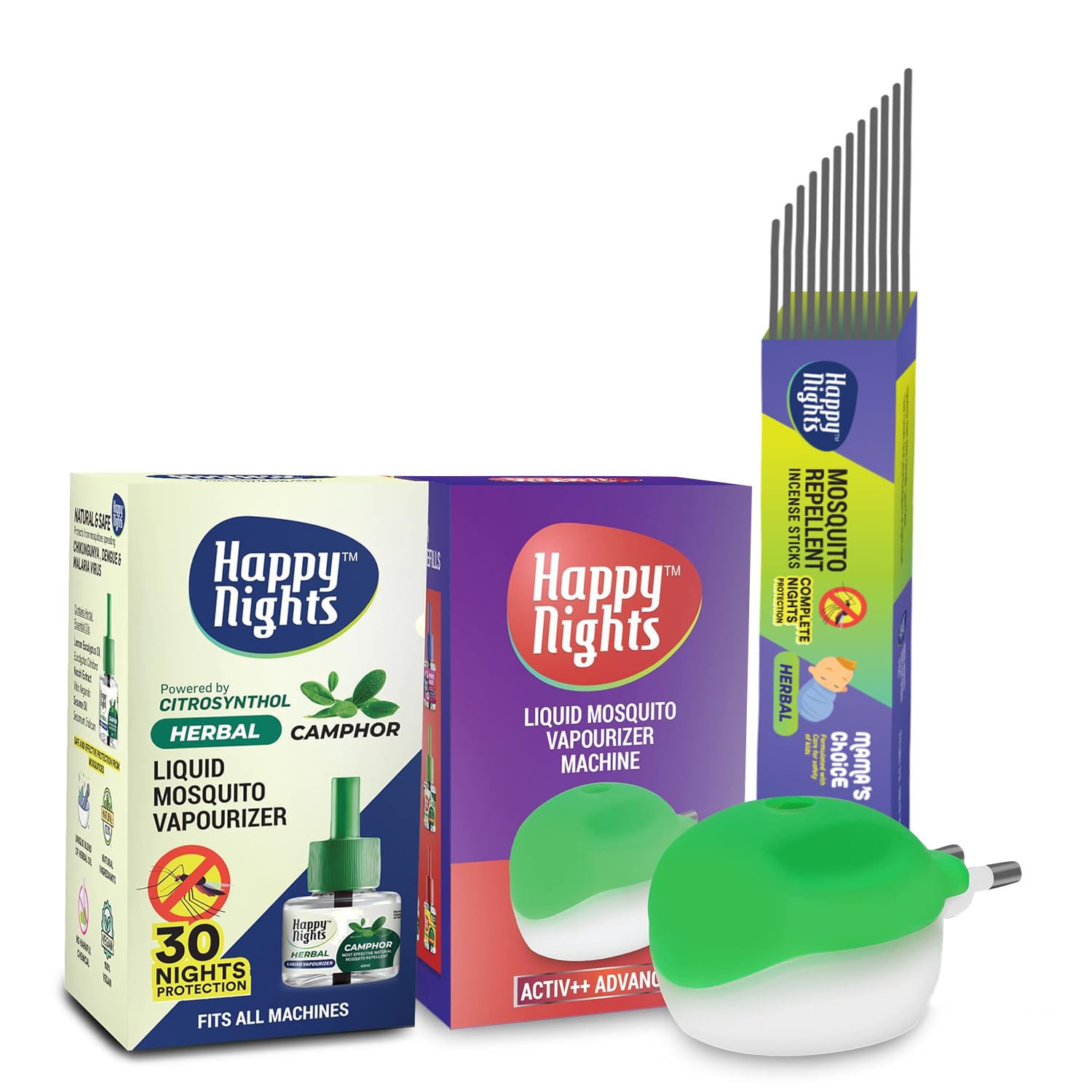 Happy Nights Combo Pack of 1 Camphor Mosquito Repellent Refill (with Machine) & Pack of 100 Incense Sticks | Mosquito Liquid Repellent & Incense Stick - Protect yourself from Dengue & Malaria-image-4