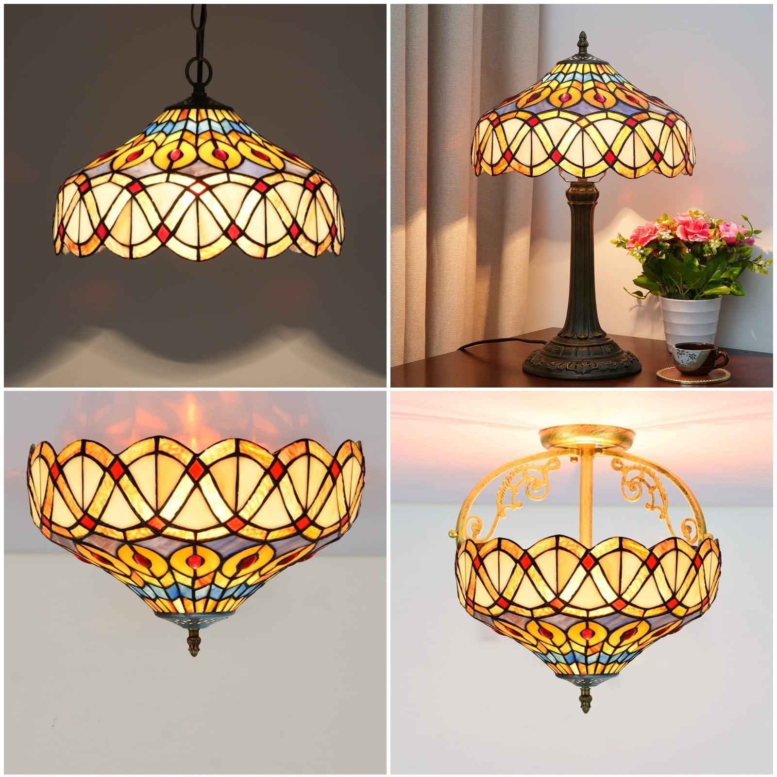 Abat-jour en vitrail de 30,5 cm, remplacement Tiffany, couleur jaune paon, style vintage, pour lampe de plafond, lampe suspendue, lampe sur pied, lampe de table.