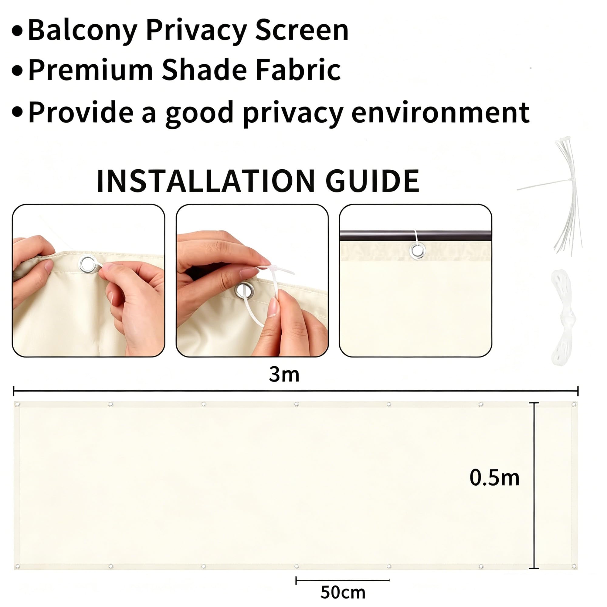 Prostokątny żagiel przeciwsłoneczny 1,2 x 4,8 m, wodoodporny żagiel przeciwsłoneczny, 480 x 120 cm, ochrona przed promieniowaniem UV, żagiel do ogrodu, na balkon, taras do łez