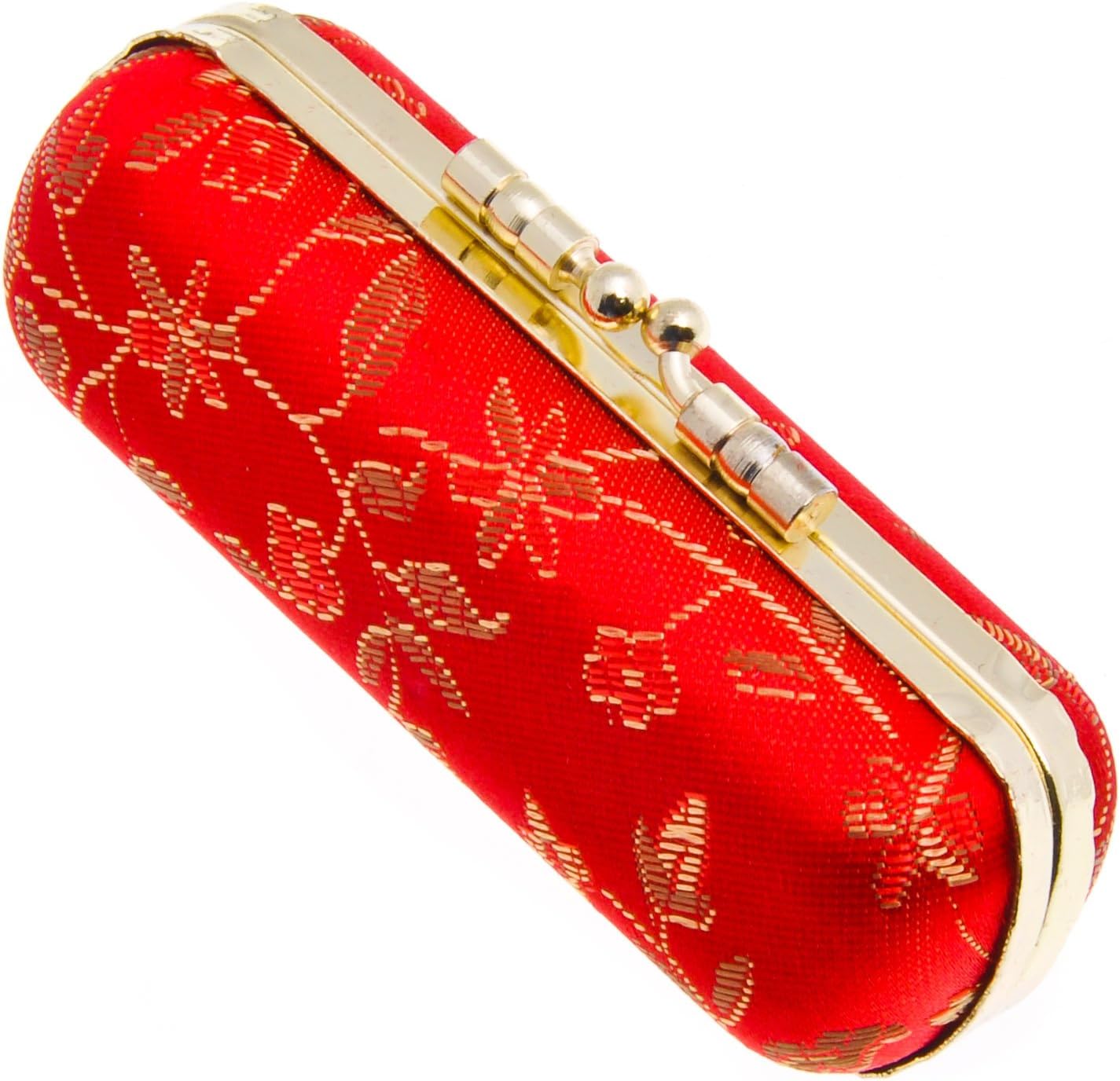 Oriental Style Colorful Floral Stitching Fabric Lipstick Case with Mirror & Velvet Interior (Red)