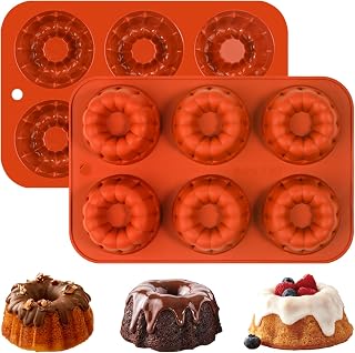 Webake Fluted Tube Cake Pan for Baking 2.9 Inch Silicone Mini Tube Cake Pan Mold for Baking Chocolate Jelly Pudding Dessert (2 PACK)