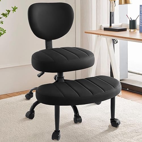 Silla de patas cruzadas, silla de oficina en casa cruzada para TDAH con ruedas, altura ajustable, ergonómica, para yoga, con soporte lumbar y