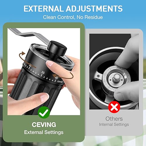 Miniatura 4 de Mini molinillo de café manual  40 ajustes ajustables, molino de manivela portátil con capacidad de 1.06 oz, rebaba cónica para expreso, vertido,