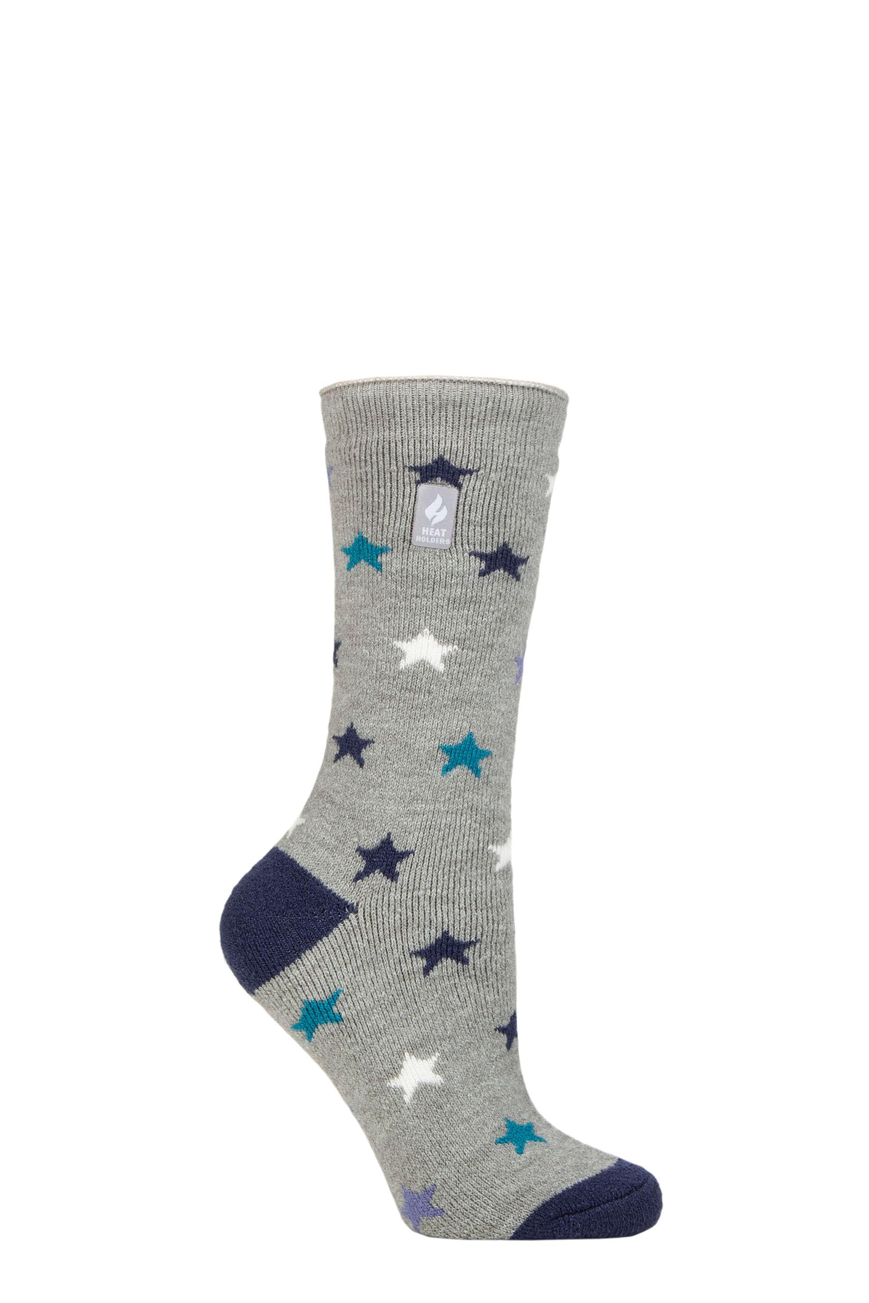 HEAT HOLDERS SOCKSHOP Ladies 1.6 TOG Lite Patterned and Striped Socks Pack of 1 Innsbruck Stars Grey 4-8