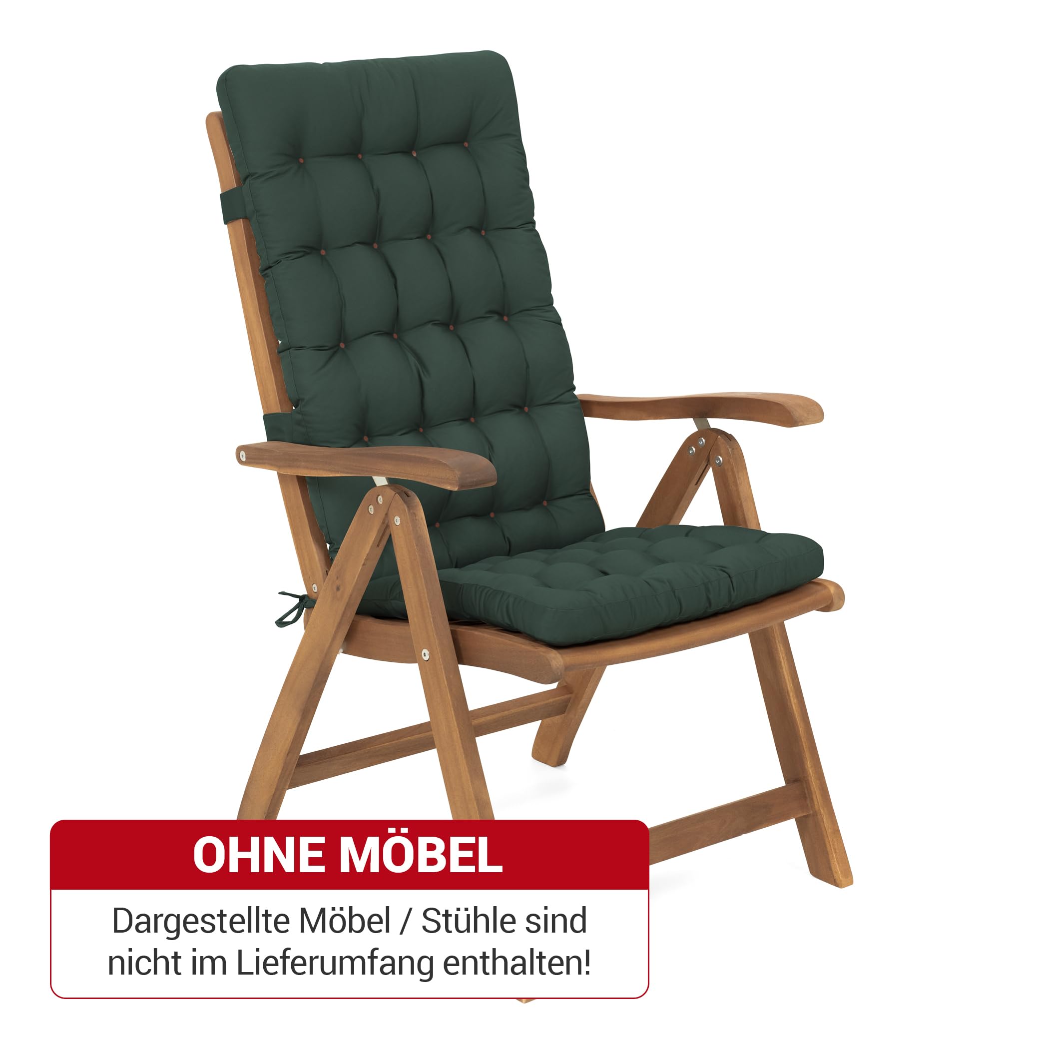 Hochlehner Auflage (1 St.) - Sitzpolster Gartenstuhl - Bequem, Wetterfest, Waschbar bis 95°C, Orthopädisch - Made in Germany (1 Stück - 120x48 cm, Moosgrün)