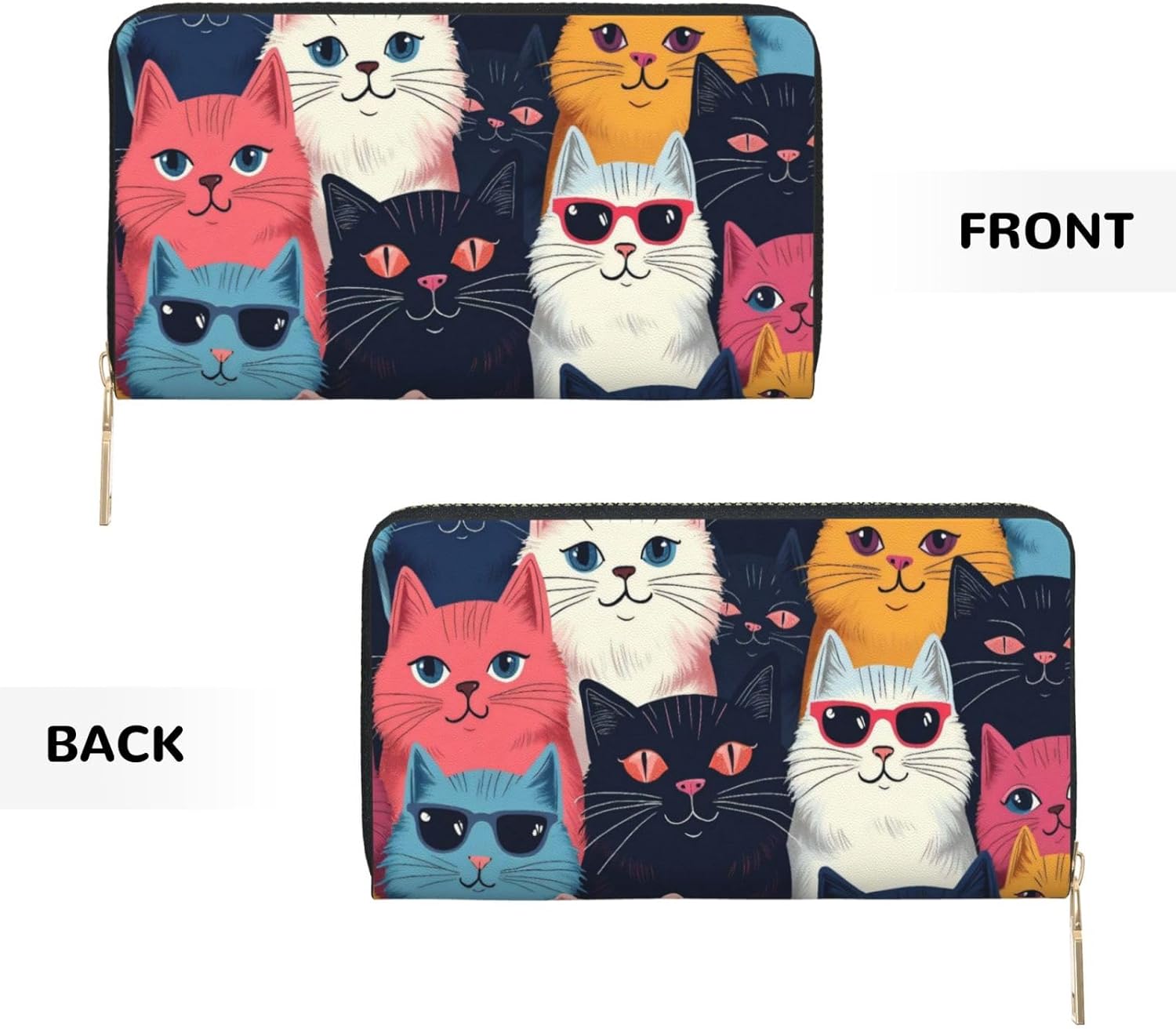 Cartoon Colorful Cats Print Wallet Women, Leather Bifold Multi Card Wallet, Long Purse Women's Wallets