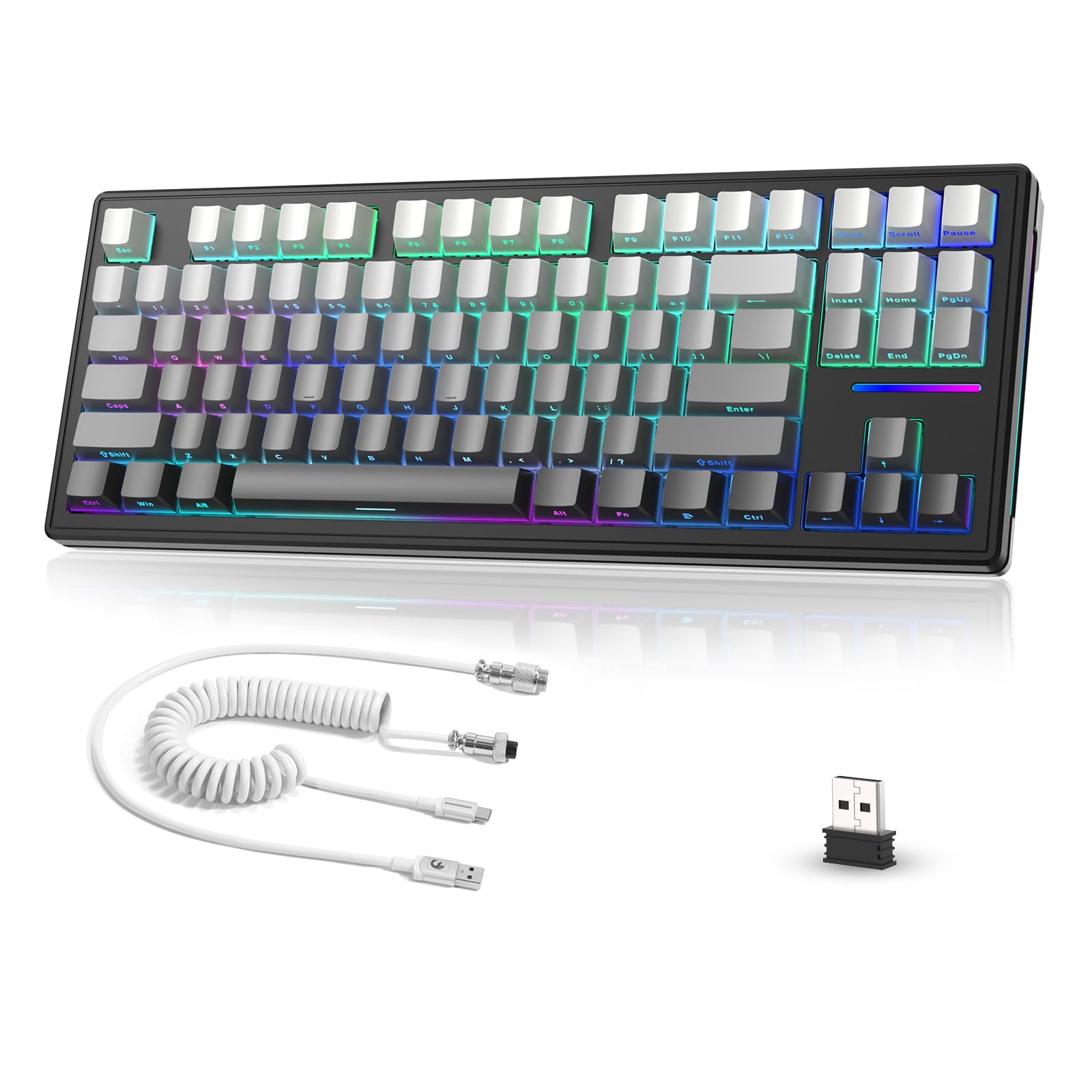 MAMBASNAKEx Attack Shark M87 Teclado mecánico inalámbrico para Juegos TKL, retroiluminación RGB, Compacto, Intercambiable en Caliente, programable por Gasket, USB-C/Bluetooth/2.4 GHz, 4600 mAh, Negro
