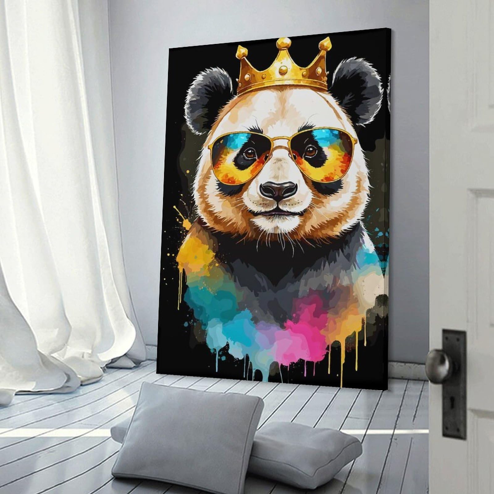 Junmoney Cool Panda King with Sunglasses Decorative Wall Artwork, 12x18inch(30x45cm), for Corridors, Hallways Or Apartment Entries, Home Artwork for First Impressions