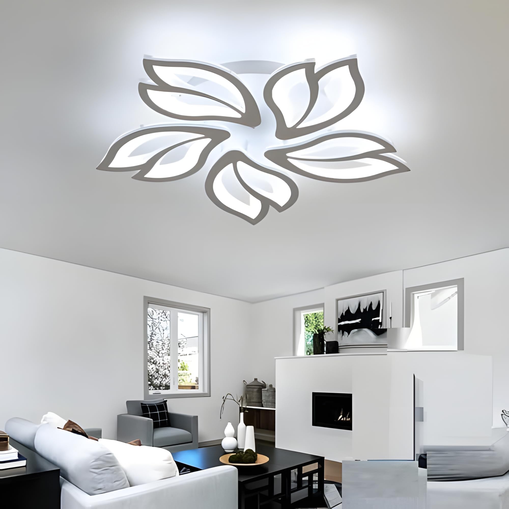 Comely LED Ceiling Light, 65 W Modern Chandelier Lamp, 5 Heads Petal LED Ceiling Light, 7200 LM for Living Room, Kitchen, Bedroom, 6500 K, Cold White