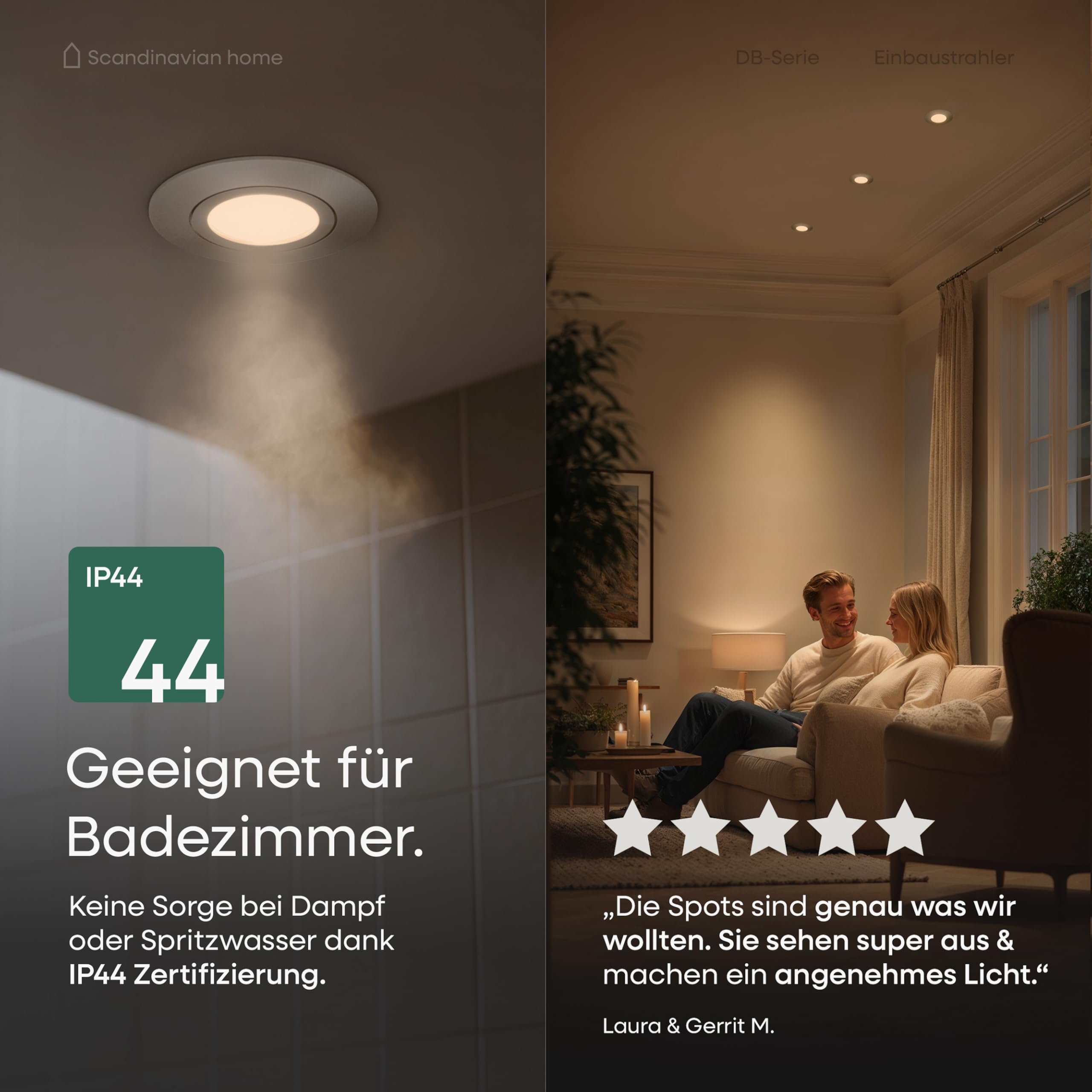 LED Einbaustrahler 230V Dimmbar 6er Set - Warmweiß 3000K 470lm CRI 90+ 68mm IP44 Aluminium Schwenkbar