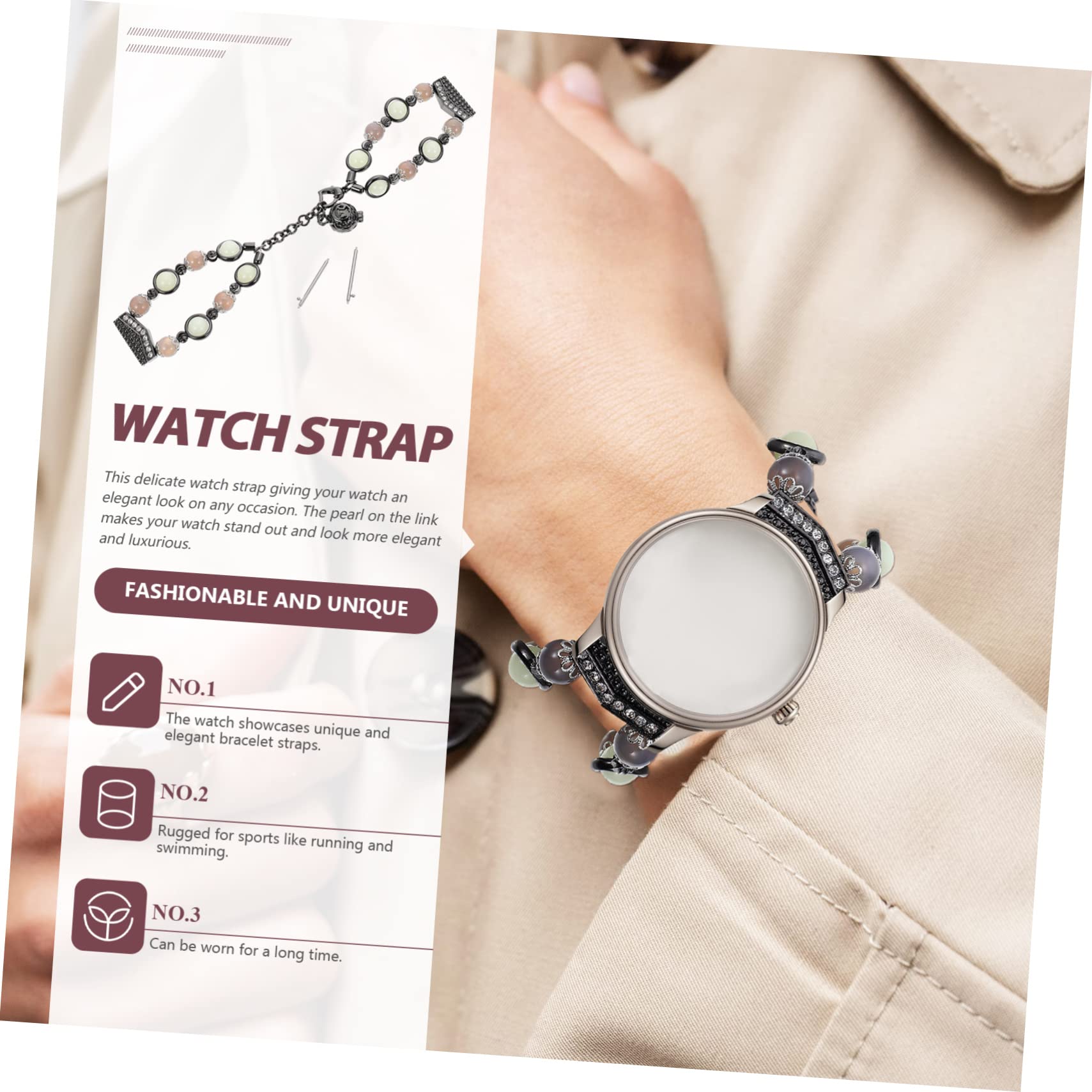 OSALADI 2piezas Correa De Reloj Decorativa Para Watch y Active Diseño De Perlas Luminosas Liberación Rápida Elegante y Cómoda Para Ocasiones Formales y Casuales