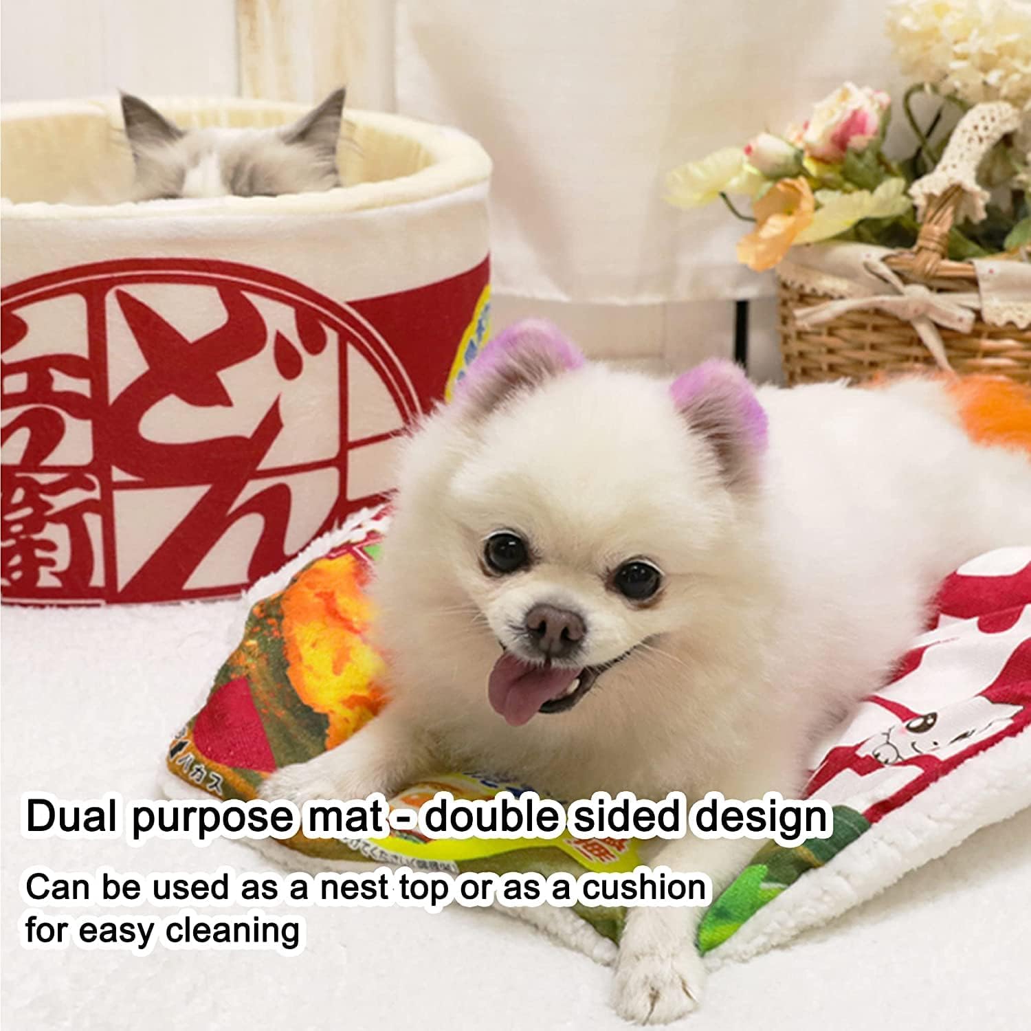 HNEJA Cat Nest Instant Noodle Shape Cat House Cat Sofa Bed Cute and Comfortable Pet Cat House Detachable Multifunctional Soft Pet Bed Suitable for Cats and Dogs Applicable to All Seasons (L,Red)