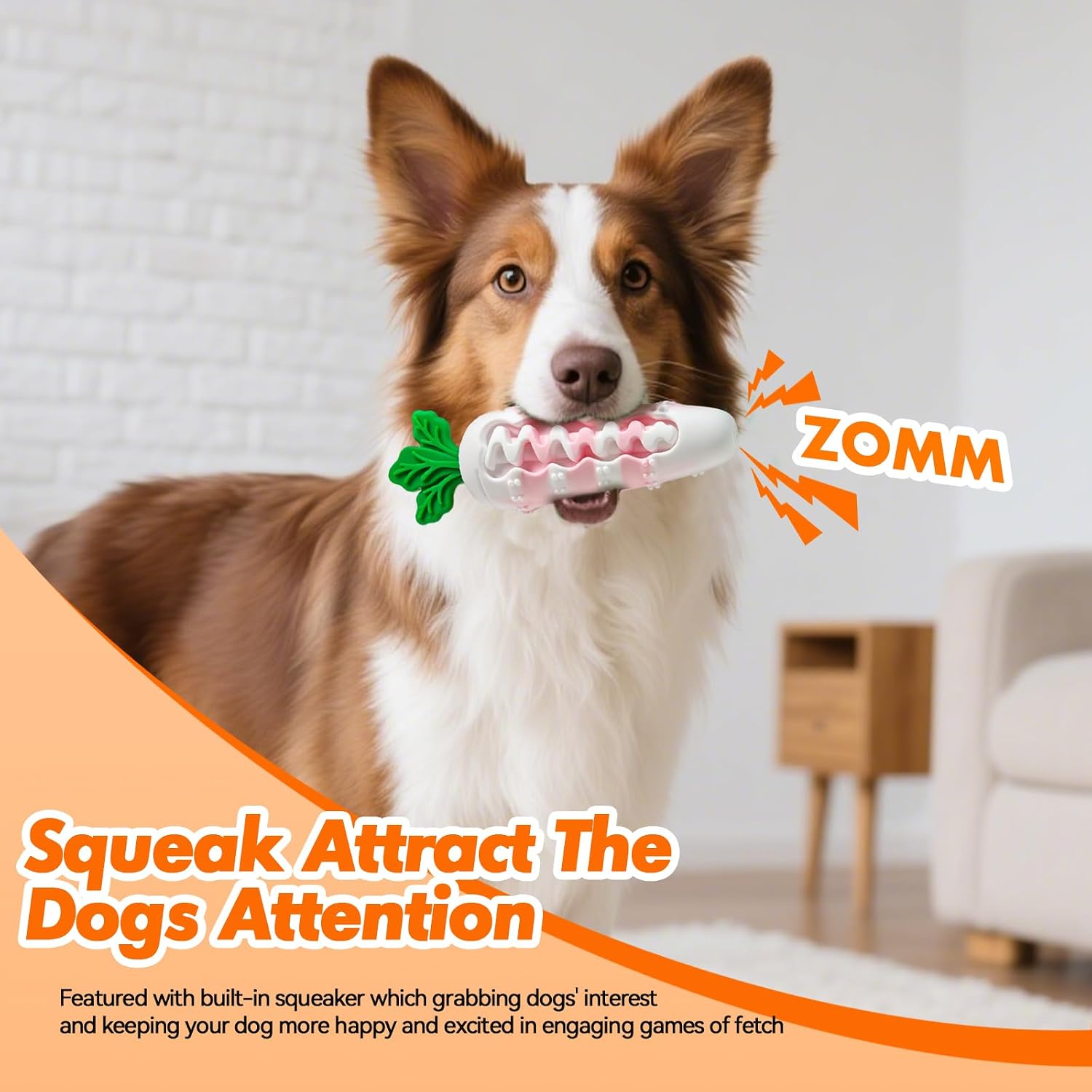 Durable Puppy Teething Toy, Squeaky Carrot Dog Toy image 4