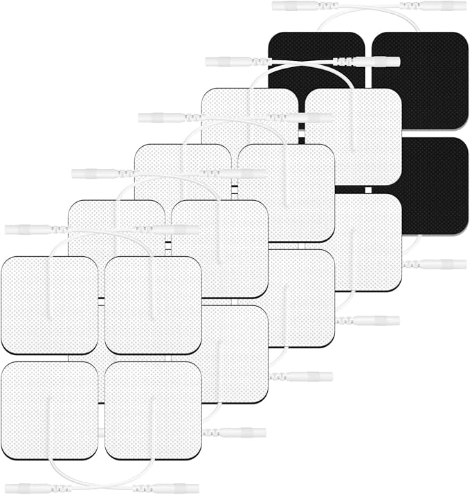GHTENS Juego de Accesorios de Electrodos, 20 Almohadillas de Gel Autoadhesivas Reutilizables de 50 x 50 mm, Compatibles Con la Mayoría de Dispositivos TENS y EMS, Con Conectores de 2 mm