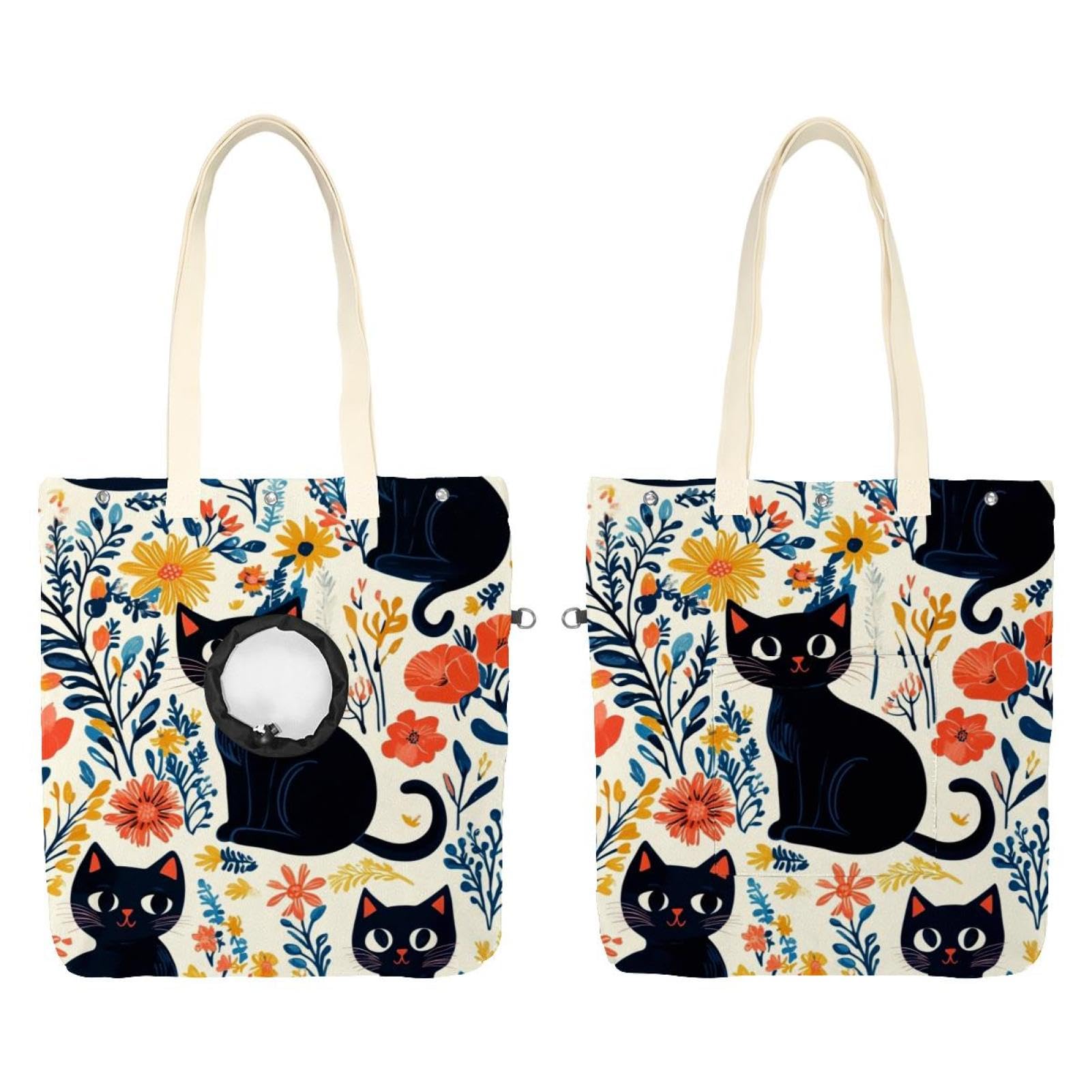 Sac à bandoulière en toile pour animal domestique transport chat motif fleurs