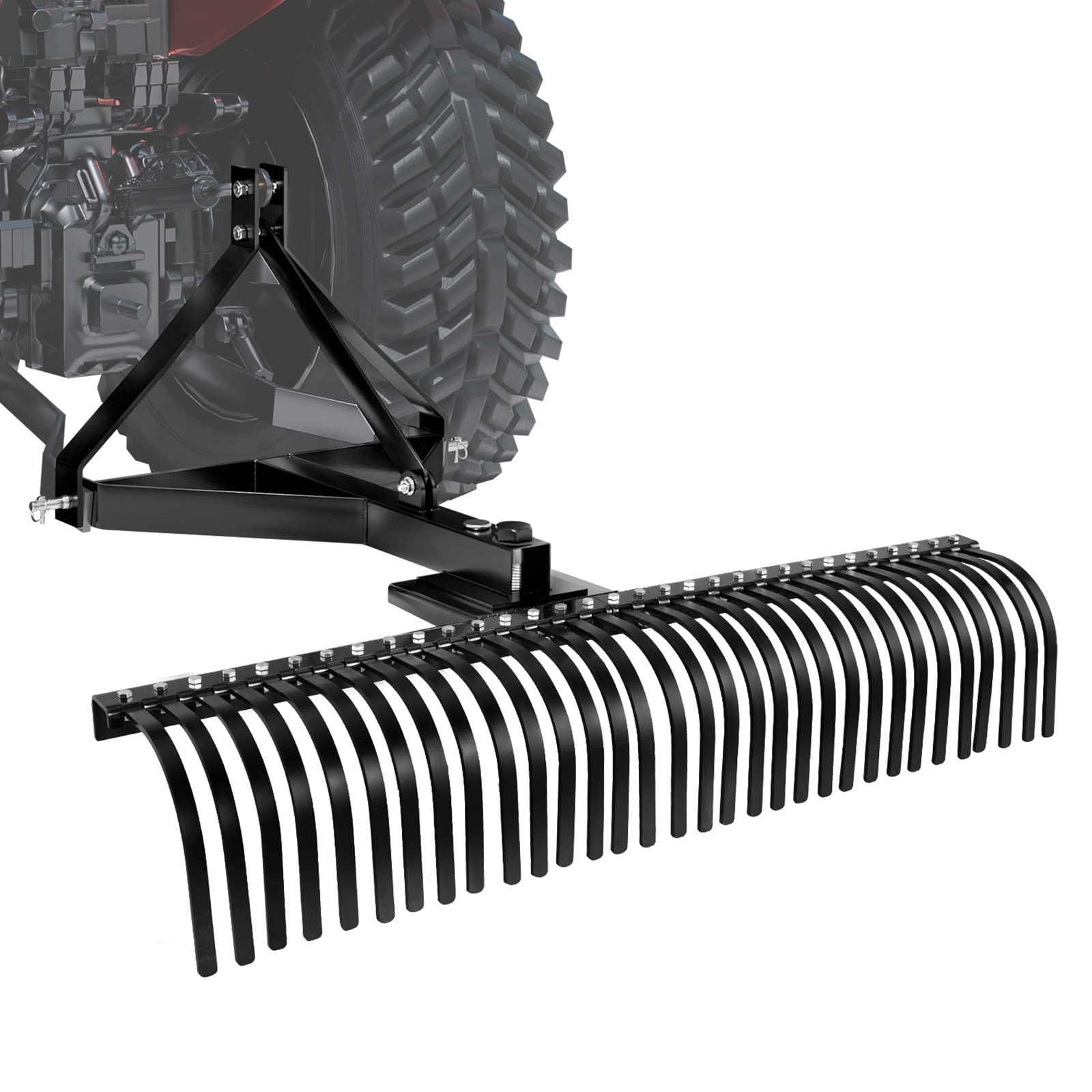 VEVOR Grabie do traktora trawnikowego 1525 mm z 32 stalowymi zębami, 3-punktowa grabie do holowania krajobrazu z przyłączami do ciągnika, do ogrodu, farmy, trawy