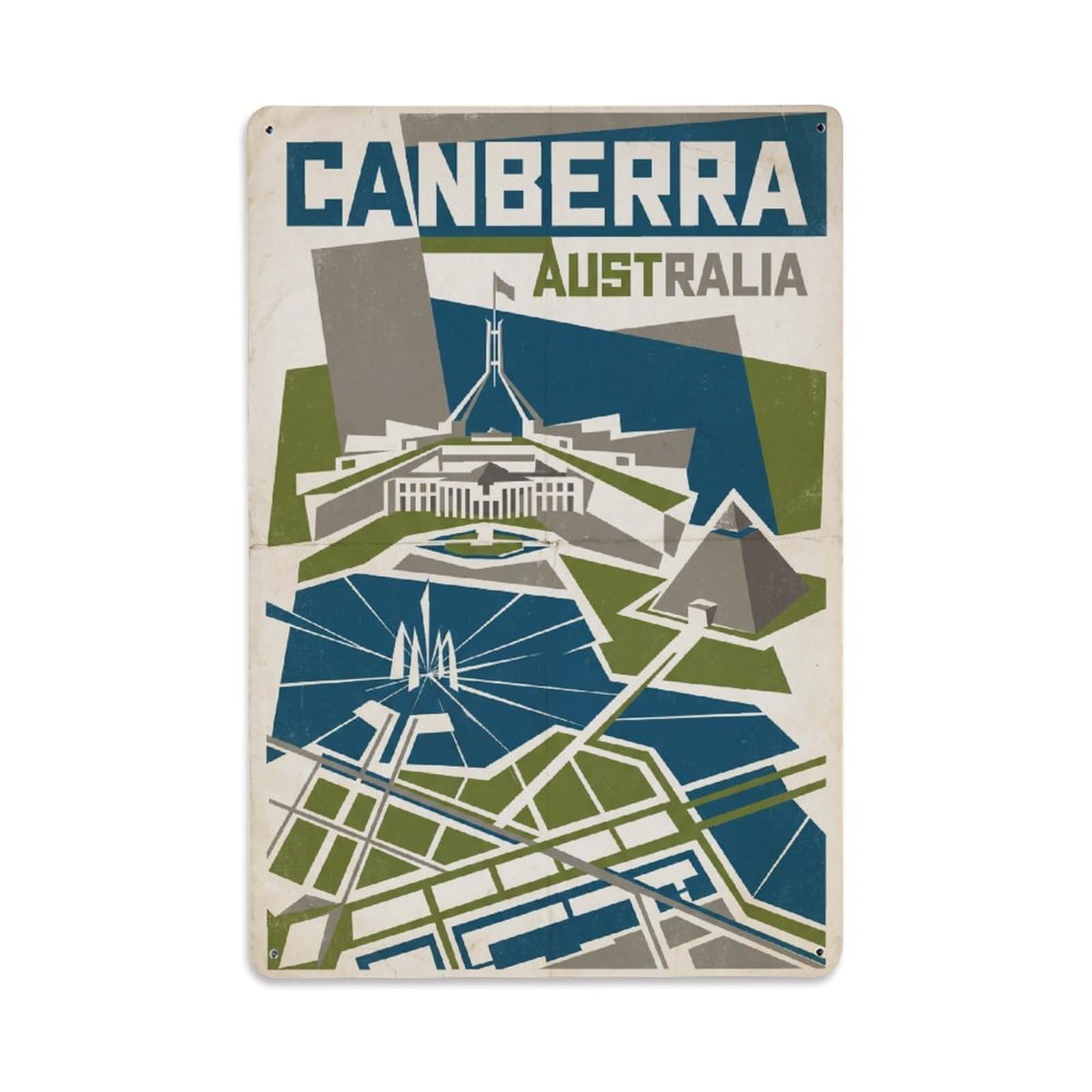 Travel Australia Canberra Retro Metal Tin Sign Plaque Wall Decor for Cafe, Club Bar, Office, Garden Metal Poster 8x12Inch
