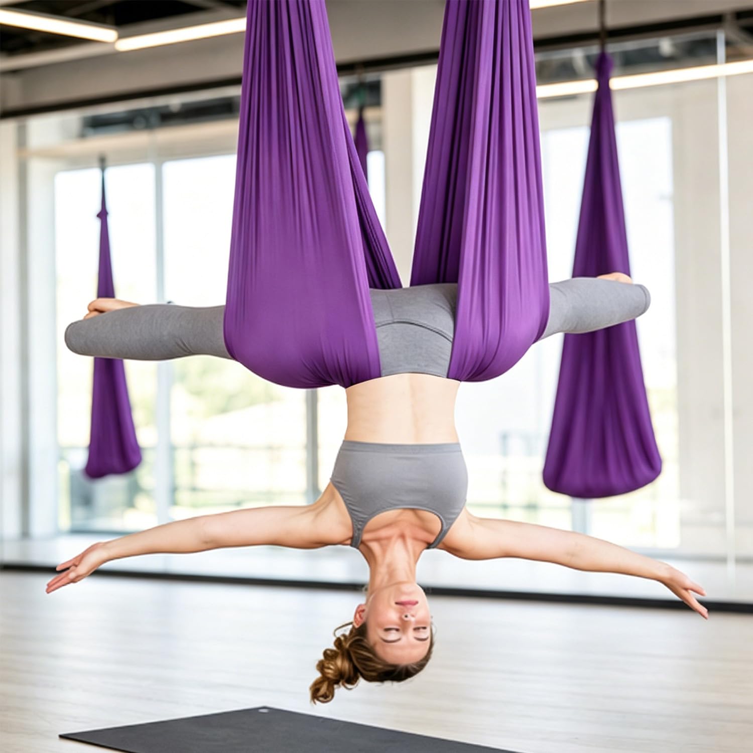 Aerial Yogatuch 280x150cm Yoga-Set für Erwachsene, Yoga Hängematte zum Aufhängen Aerial Yogas Set für drinnen und draußen 200 kg Belastung,inkl. Kompletter Installationshardware für Fitness（Lila)