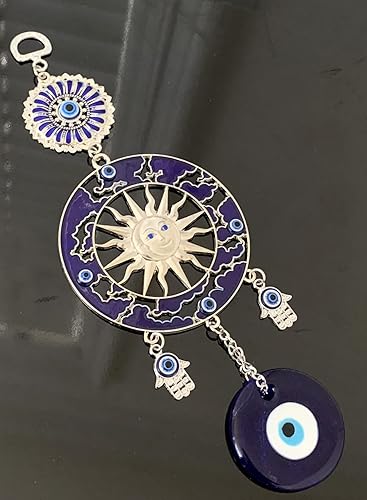 Miniatura 3 de Adorno azul turco para colgar en la pared, diseño de ojo malvado, sol y luna con mano de Hamas, para protección en casa o oficina