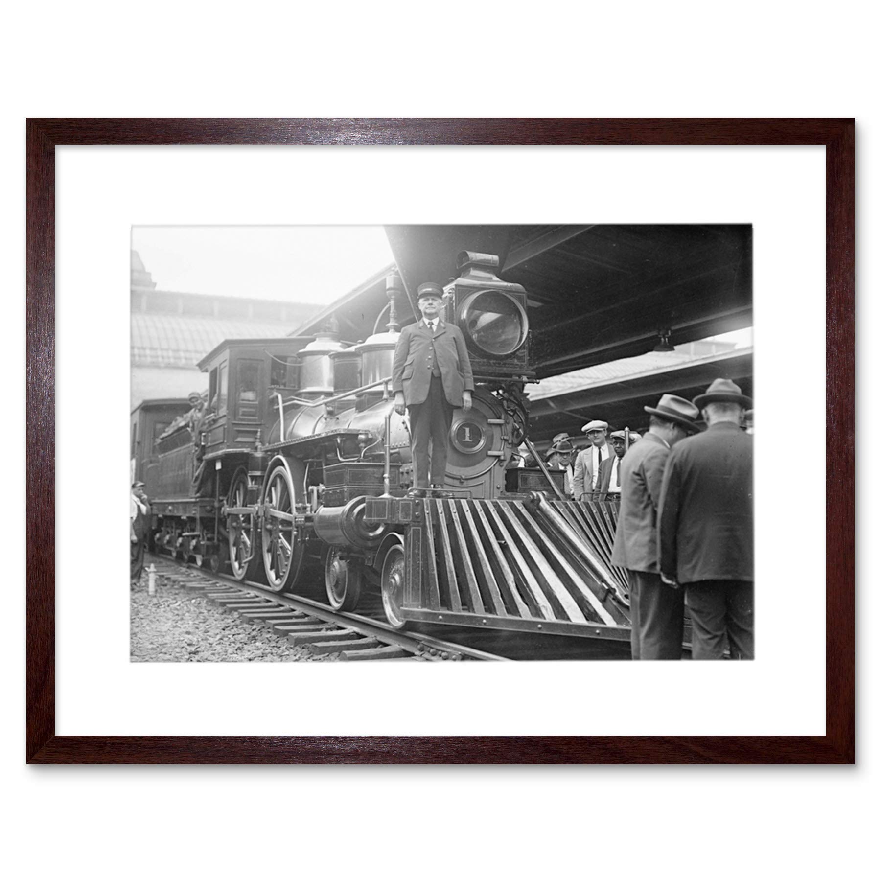 Wee Blue Coo Photo Black White Train Conductor Steam Engine Picture Framed Wall Art Print
