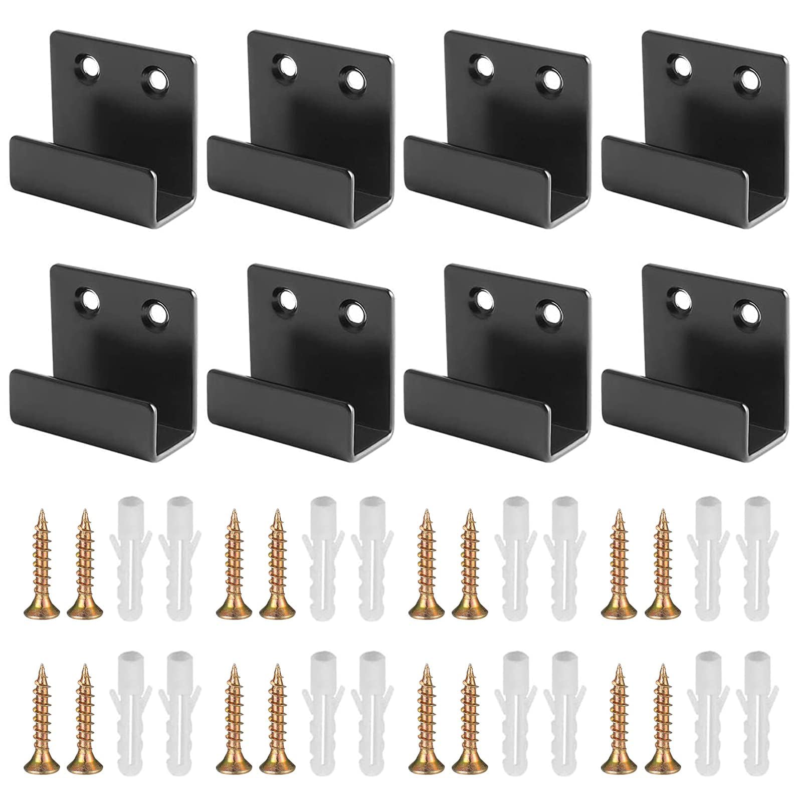 TOP-VIGOR U Shaped Brackets, 8 Pcs, Black, Metal, Wall Mount, Heavy Duty Fixings, Mirror Hanging, Tile Display, Oil Painting Display (25mm, L)