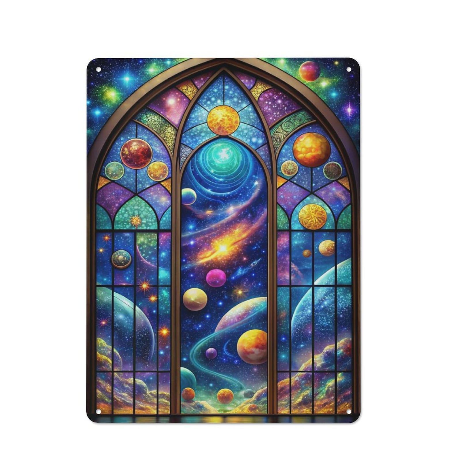 Vintage Neon Space Stained Glass Vintage Tin Sign 40x30cm, Cafe Wall Decor for Bakery, Diner, Cafe Or Family Room