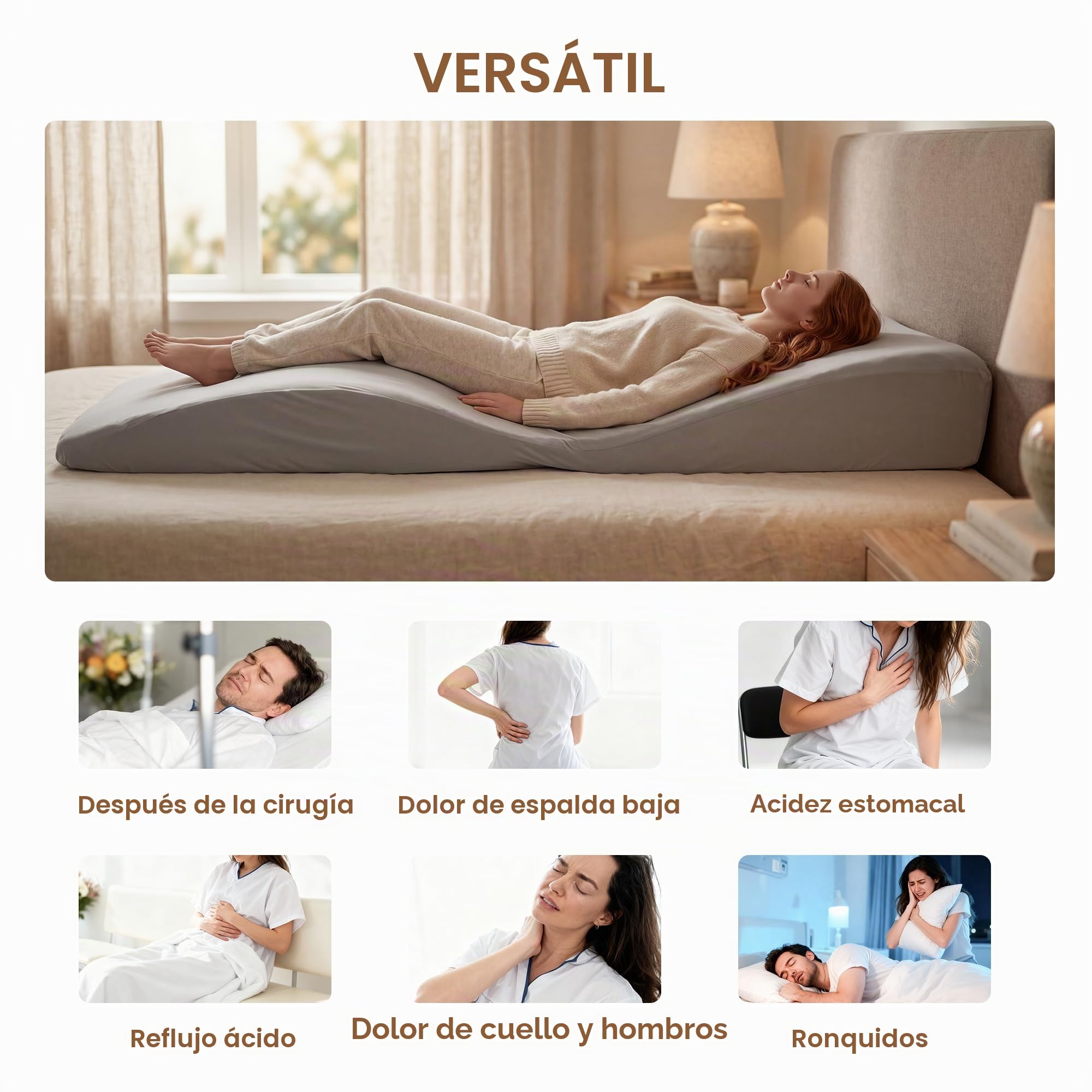 Conjunto de Almohadas Cuña para Cama, Colchón Cuña Corporal para Descanso y Recuperación, Almohadas de Espuma Postoperatorias para Reflujo Ácido, Ronquidos y Alivio del Dolor de Espalda
